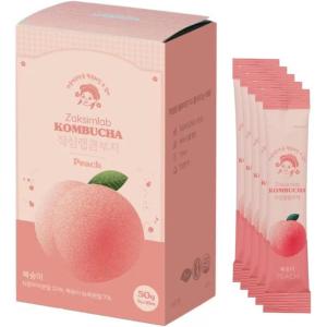 Zaksimlab Kombucha Thé fermenté Pêche 10x5g – Boisson en poudre sans sucre – Faible caféine – Saveur pétillante – Sticks à diluer