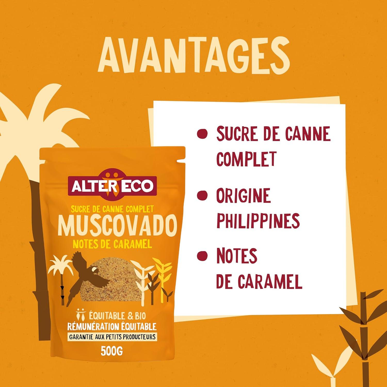 imageALTER ECO Sucre Muscovado en Poudre Sucre Complet Bio et quitable Origine Philippines 500 gSucre Muscovado