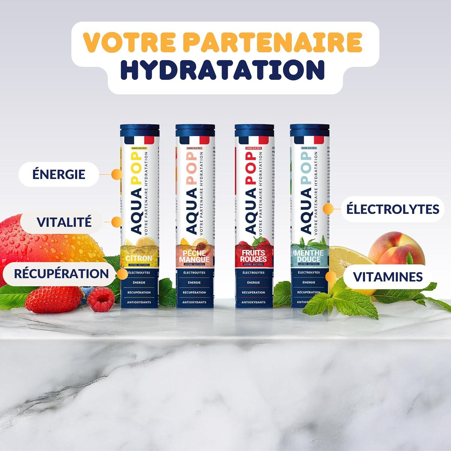 imageAQUAPOP Pastilles lectrolytes Pack de 2 Citron et Fruits Rouge Sans Sucres Favorise lhydratation et lnergie 20 Comprims Minraux et Vitamines Sport ampamp Bientre 2 Pack