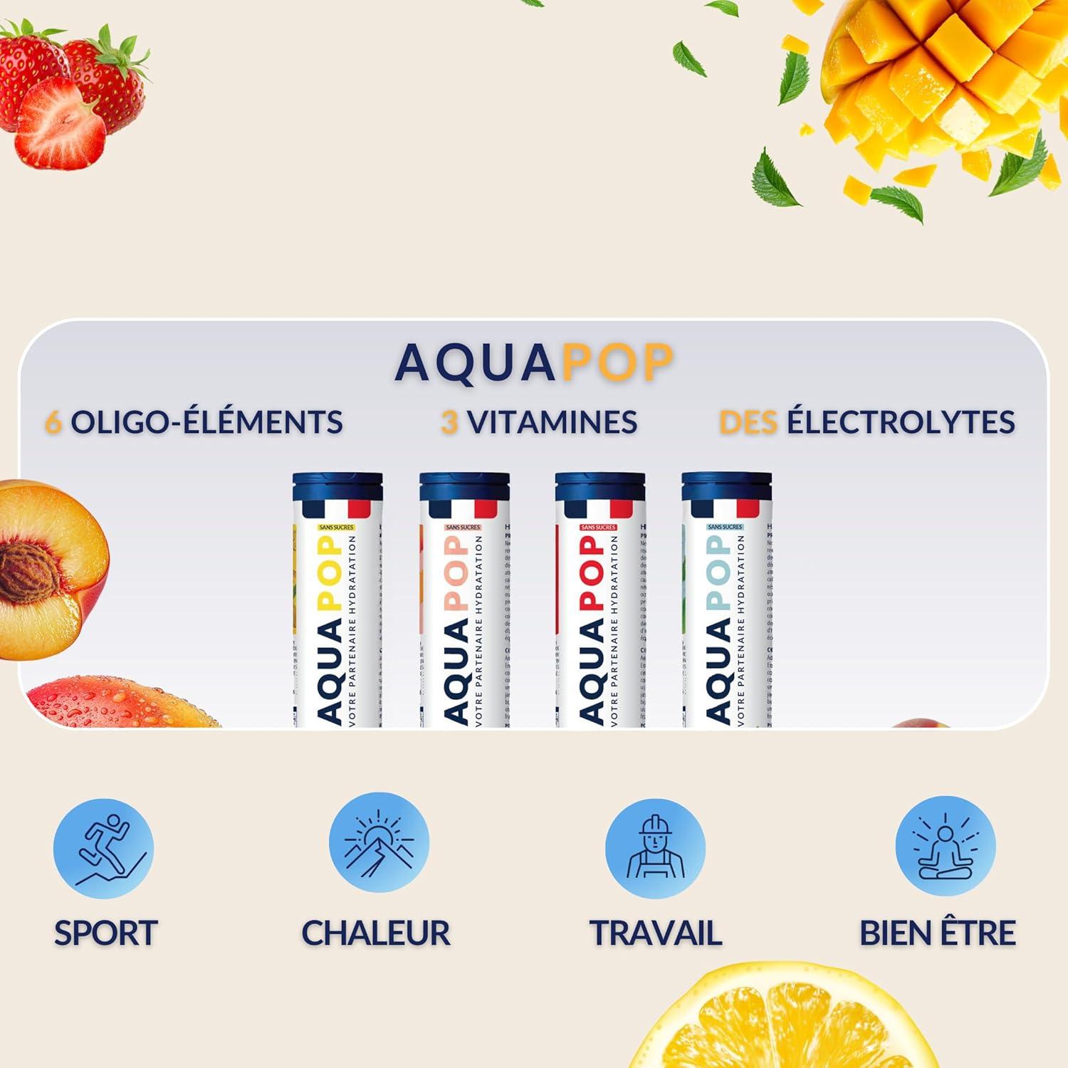 imageAQUAPOP Pastilles lectrolytes Pack de 2 Citron et Fruits Rouge Sans Sucres Favorise lhydratation et lnergie 20 Comprims Minraux et Vitamines Sport ampamp Bientre 2 Pack