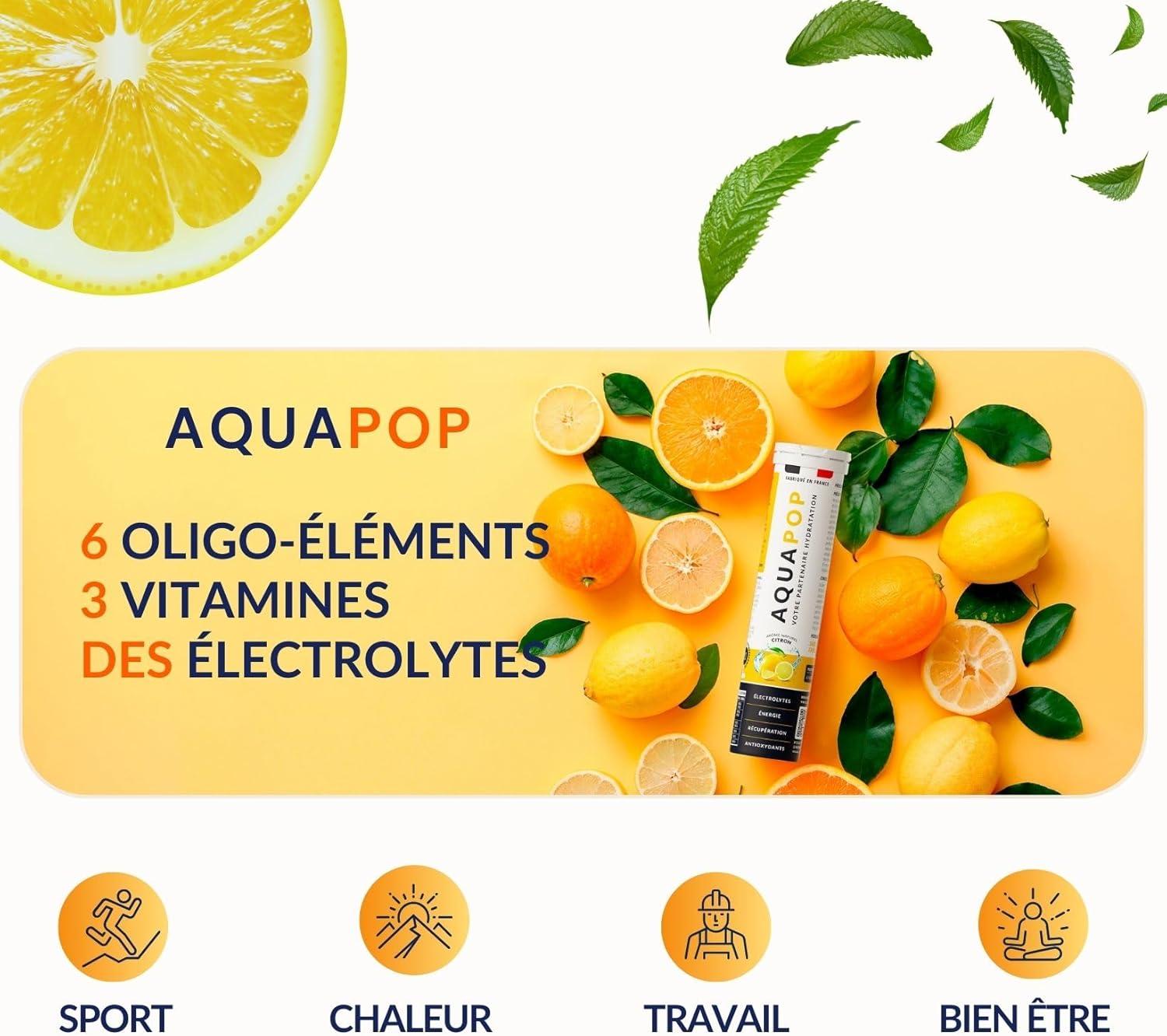 imageAQUAPOP Pastilles lectrolytes Sans Sucres Favorise lhydratation et lnergie 20 Comprims Minraux et Vitamines Sport ampamp Bientre Fruits RougesCitron