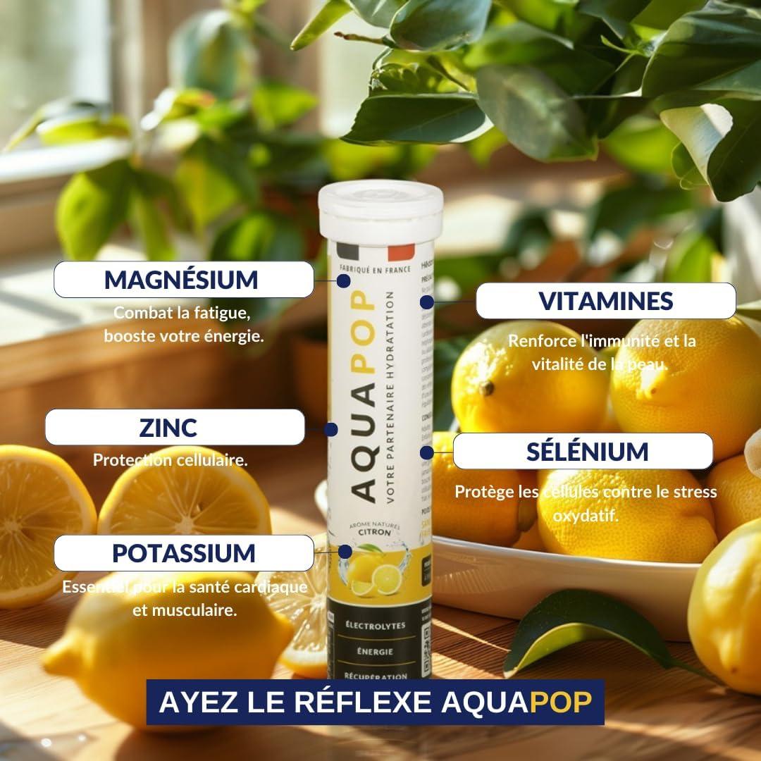 imageAQUAPOP Pastilles lectrolytes Sans Sucres Favorise lhydratation et lnergie 20 Comprims Minraux et Vitamines Sport ampamp Bientre Fruits RougesCitron