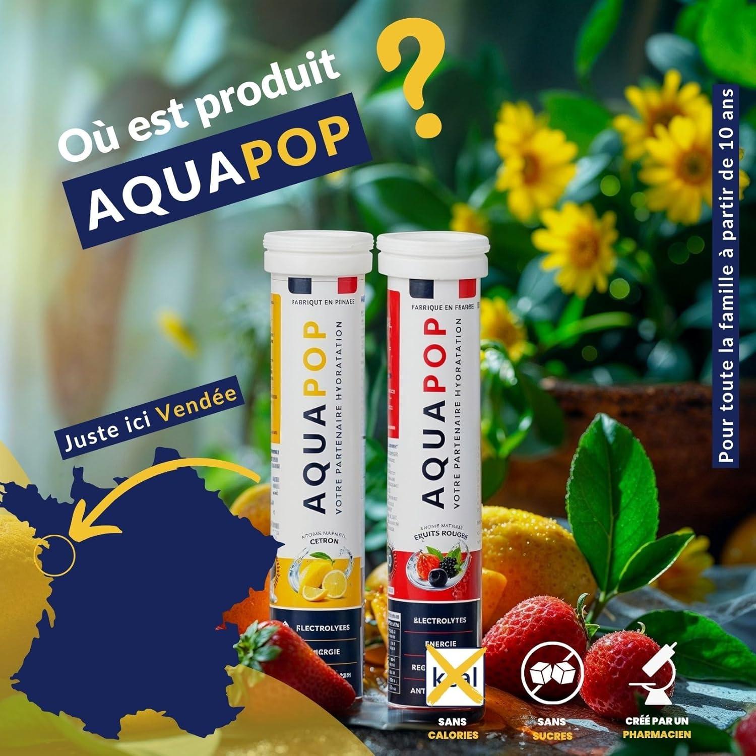 imageAQUAPOP Pastilles lectrolytes Sans Sucres Favorise lhydratation et lnergie 20 Comprims Minraux et Vitamines Sport ampamp Bientre Fruits RougesCitron