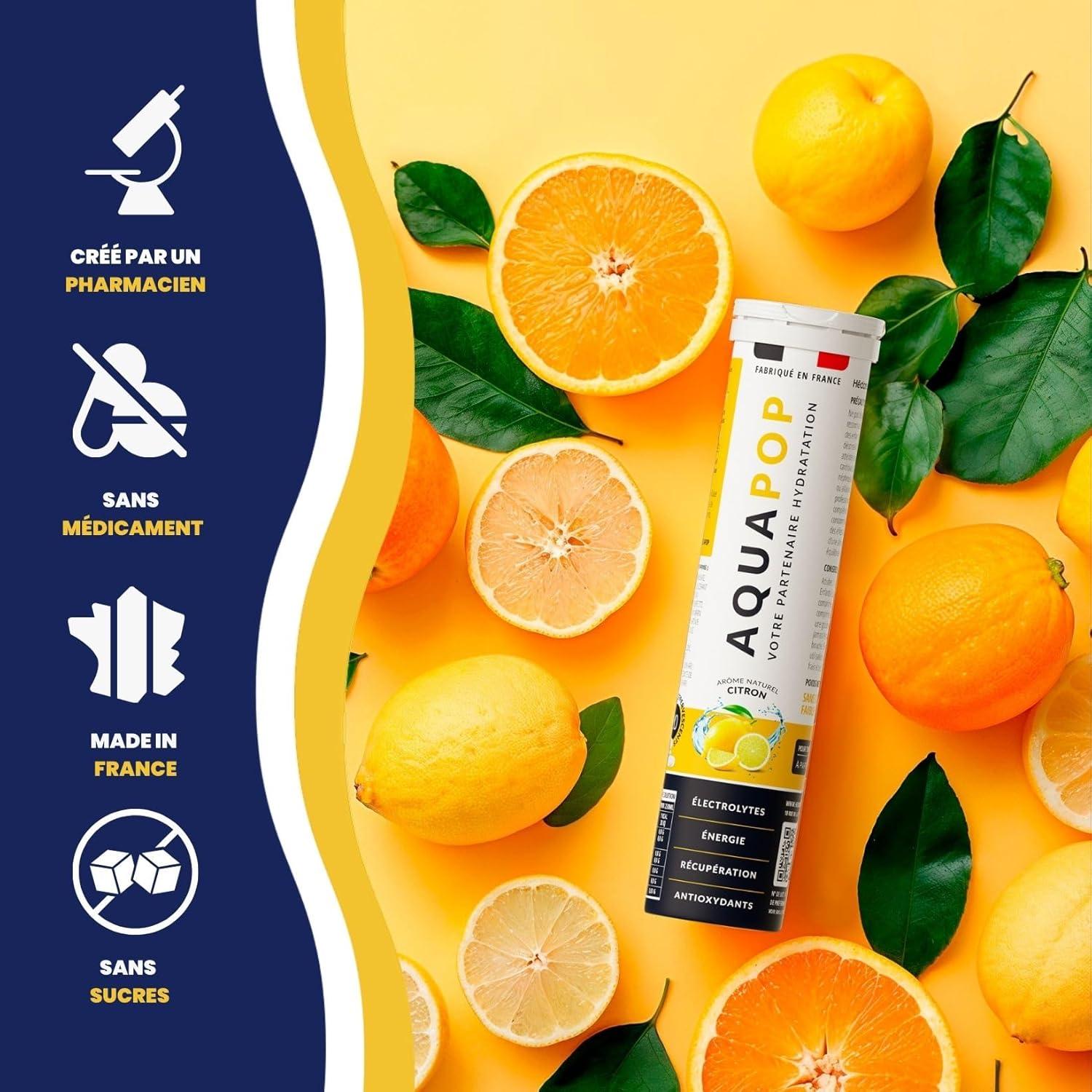 imageAQUAPOP Pastilles lectrolytes Sans Sucres Favorise lhydratation et lnergie 20 Comprims Minraux et Vitamines Sport ampamp Bientre Fruits RougesCitron