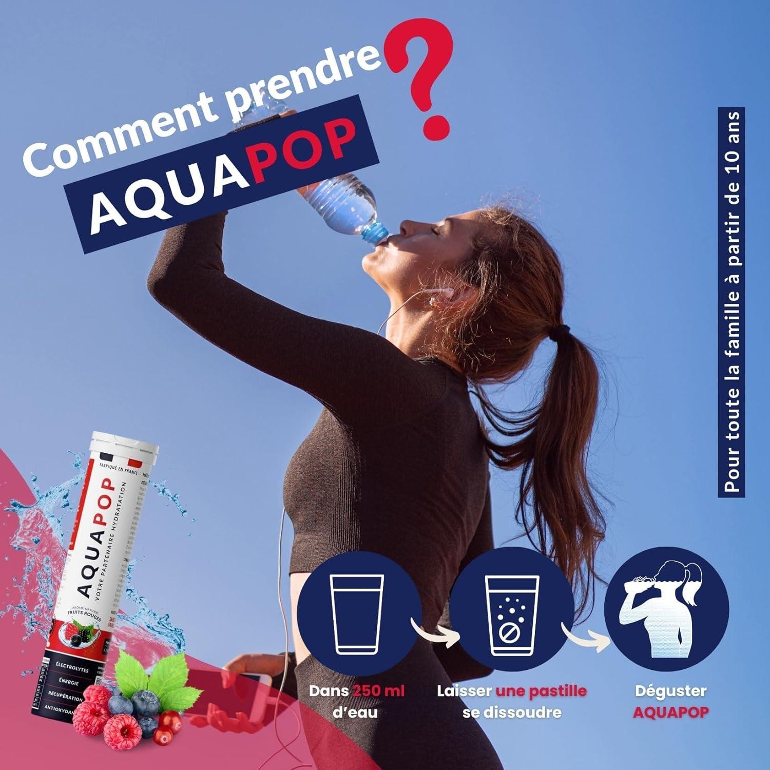 imageAQUAPOP Pastilles lectrolytes Sans Sucres Favorise lhydratation et lnergie 20 Comprims Minraux et Vitamines Sport ampamp Bientre Fruits RougesFruits Rouges