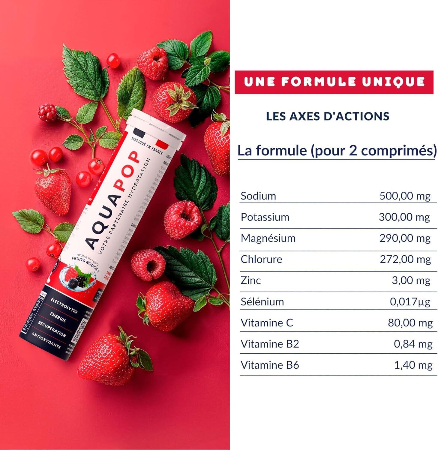 imageAQUAPOP Pastilles lectrolytes Sans Sucres Favorise lhydratation et lnergie 20 Comprims Minraux et Vitamines Sport ampamp Bientre Fruits RougesFruits Rouges