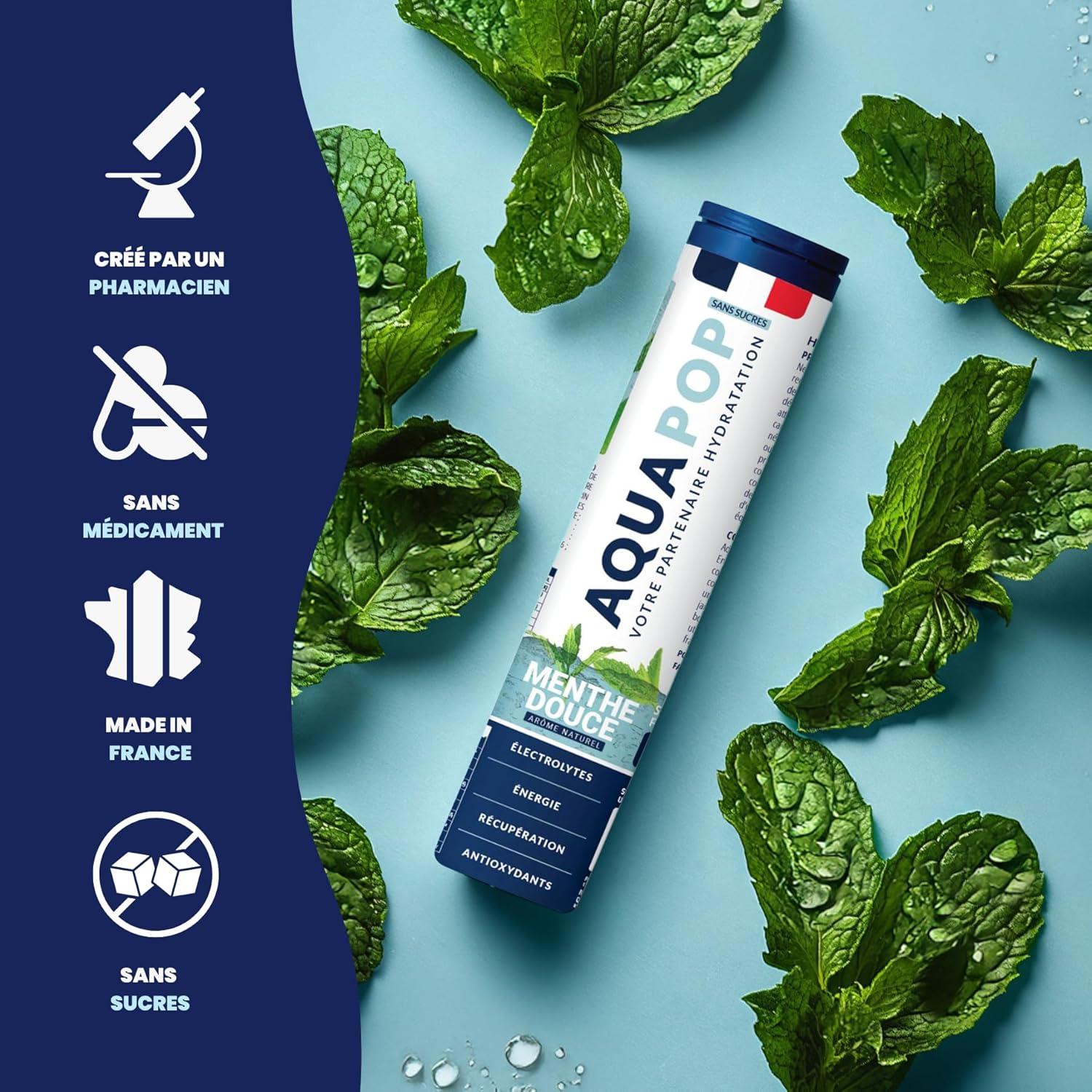 imageAQUAPOP Pastilles lectrolytes Sans Sucres Favorise lhydratation et lnergie 20 Comprims Minraux et Vitamines Sport ampamp Bientre Fruits RougesMenthe Douce