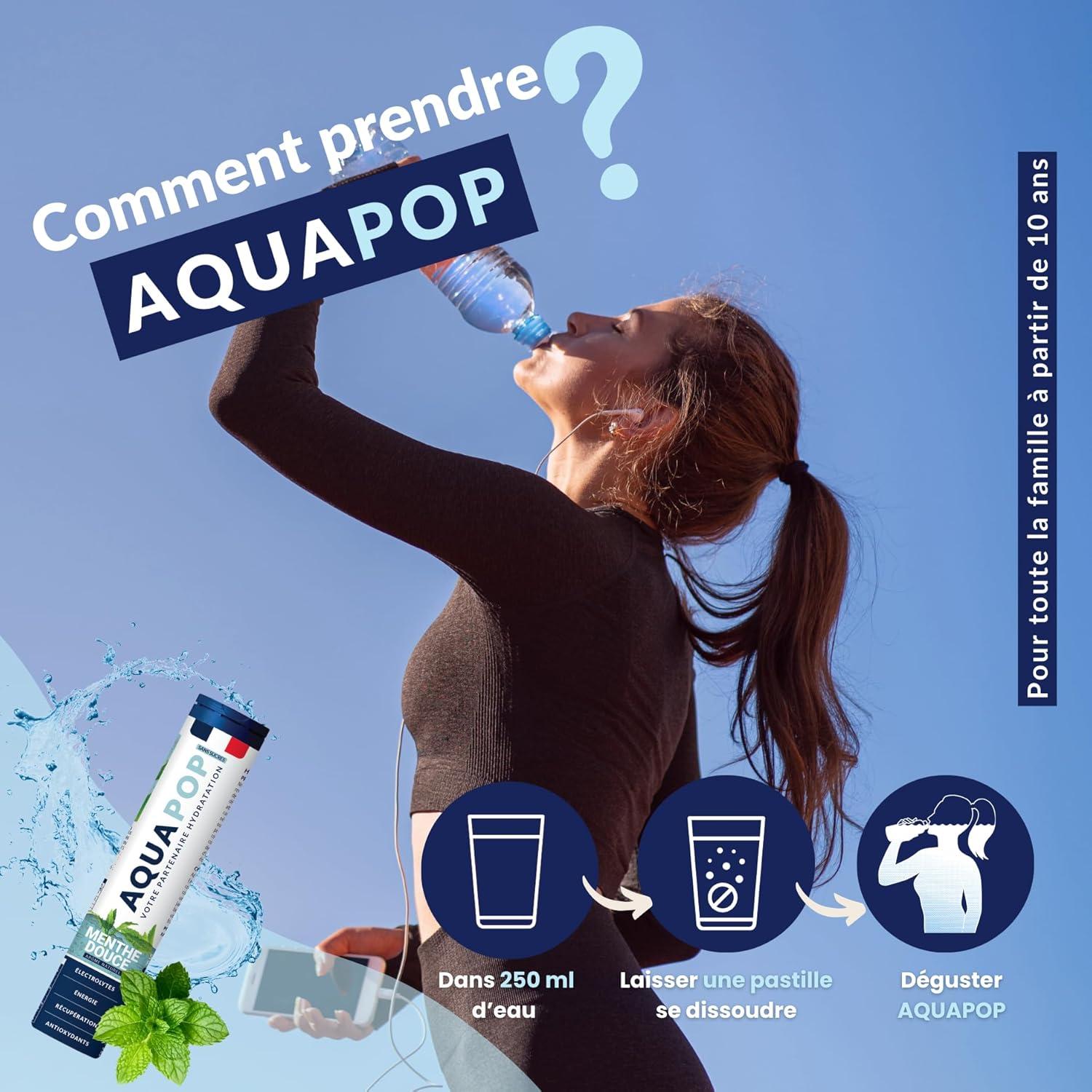 imageAQUAPOP Pastilles lectrolytes Sans Sucres Favorise lhydratation et lnergie 20 Comprims Minraux et Vitamines Sport ampamp Bientre Fruits RougesMenthe Douce