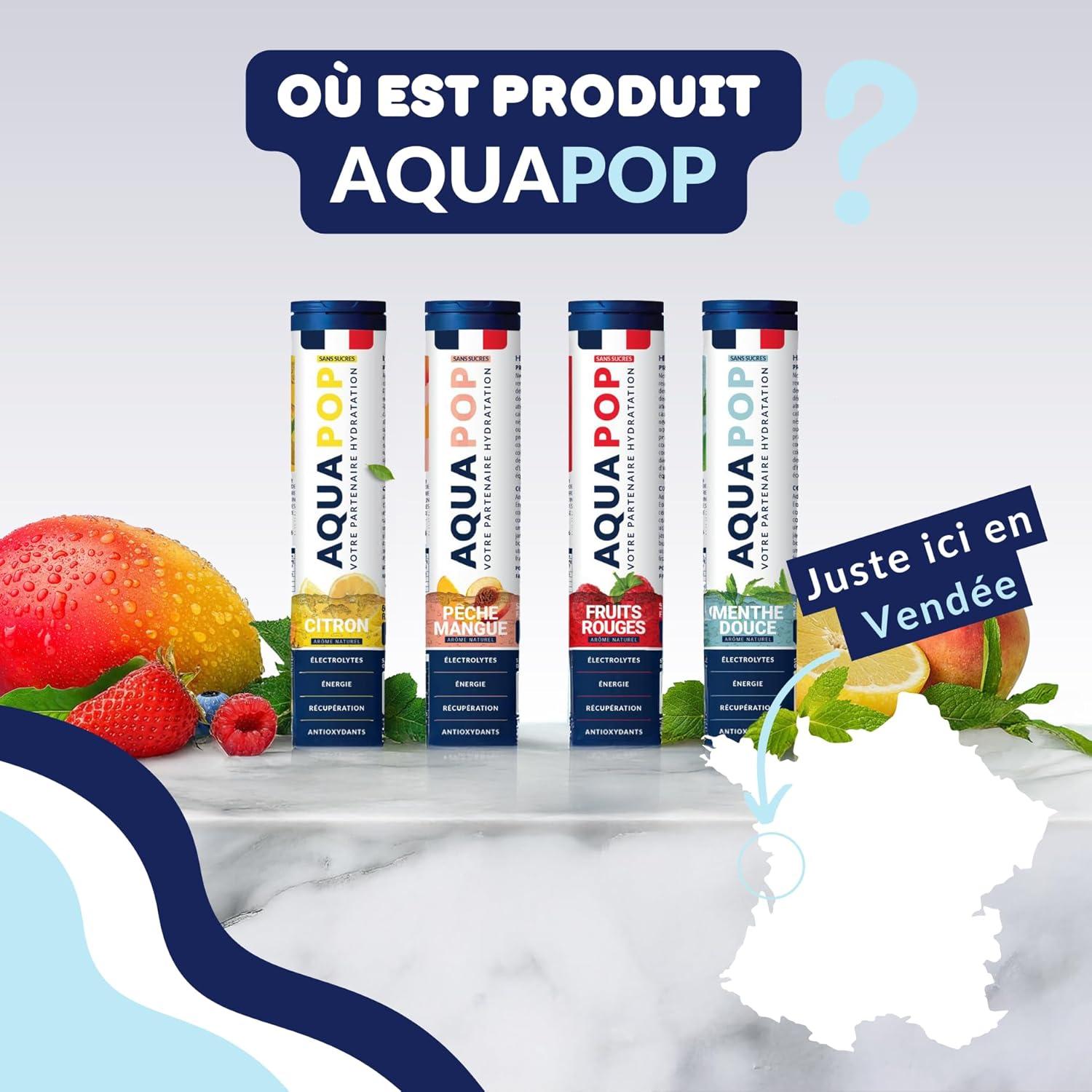 imageAQUAPOP Pastilles lectrolytes Sans Sucres Favorise lhydratation et lnergie 20 Comprims Minraux et Vitamines Sport ampamp Bientre Fruits RougesMenthe Douce