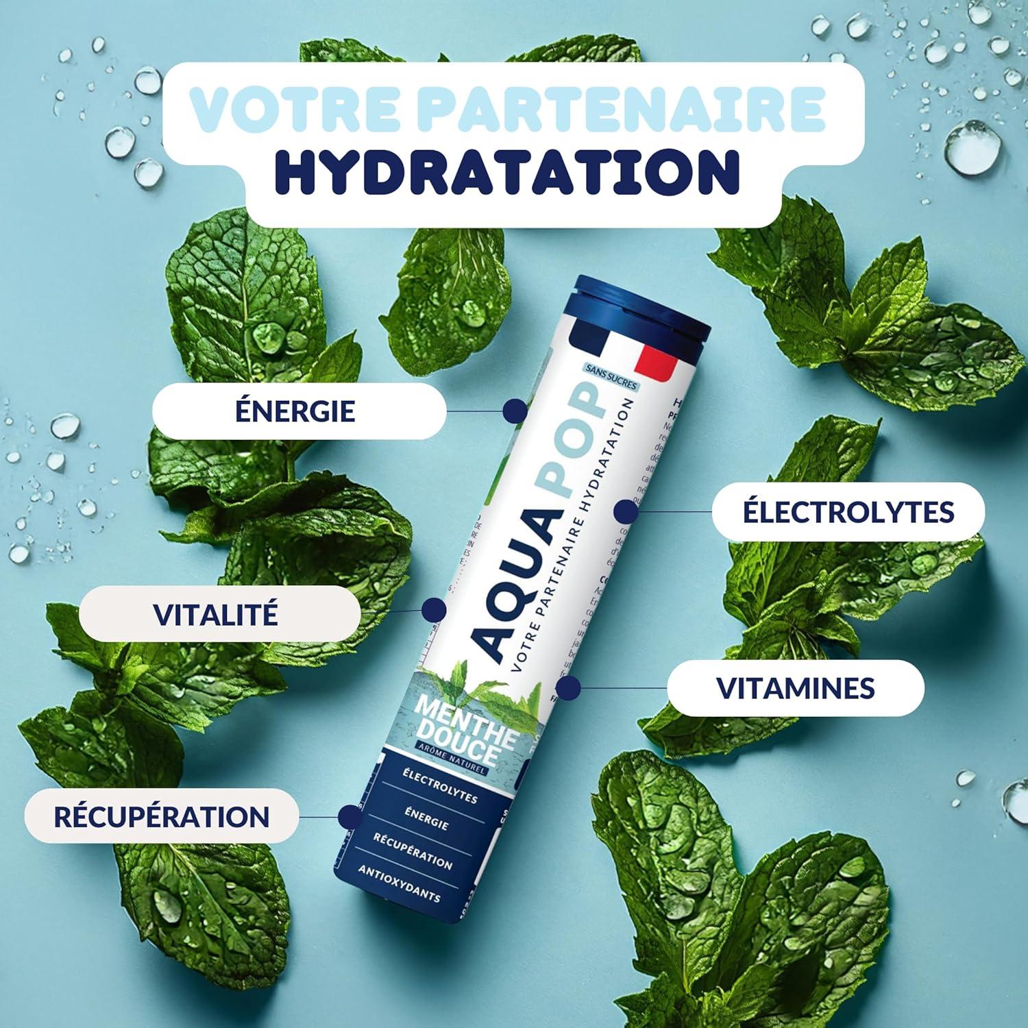 imageAQUAPOP Pastilles lectrolytes Sans Sucres Favorise lhydratation et lnergie 20 Comprims Minraux et Vitamines Sport ampamp Bientre Fruits RougesMenthe Douce