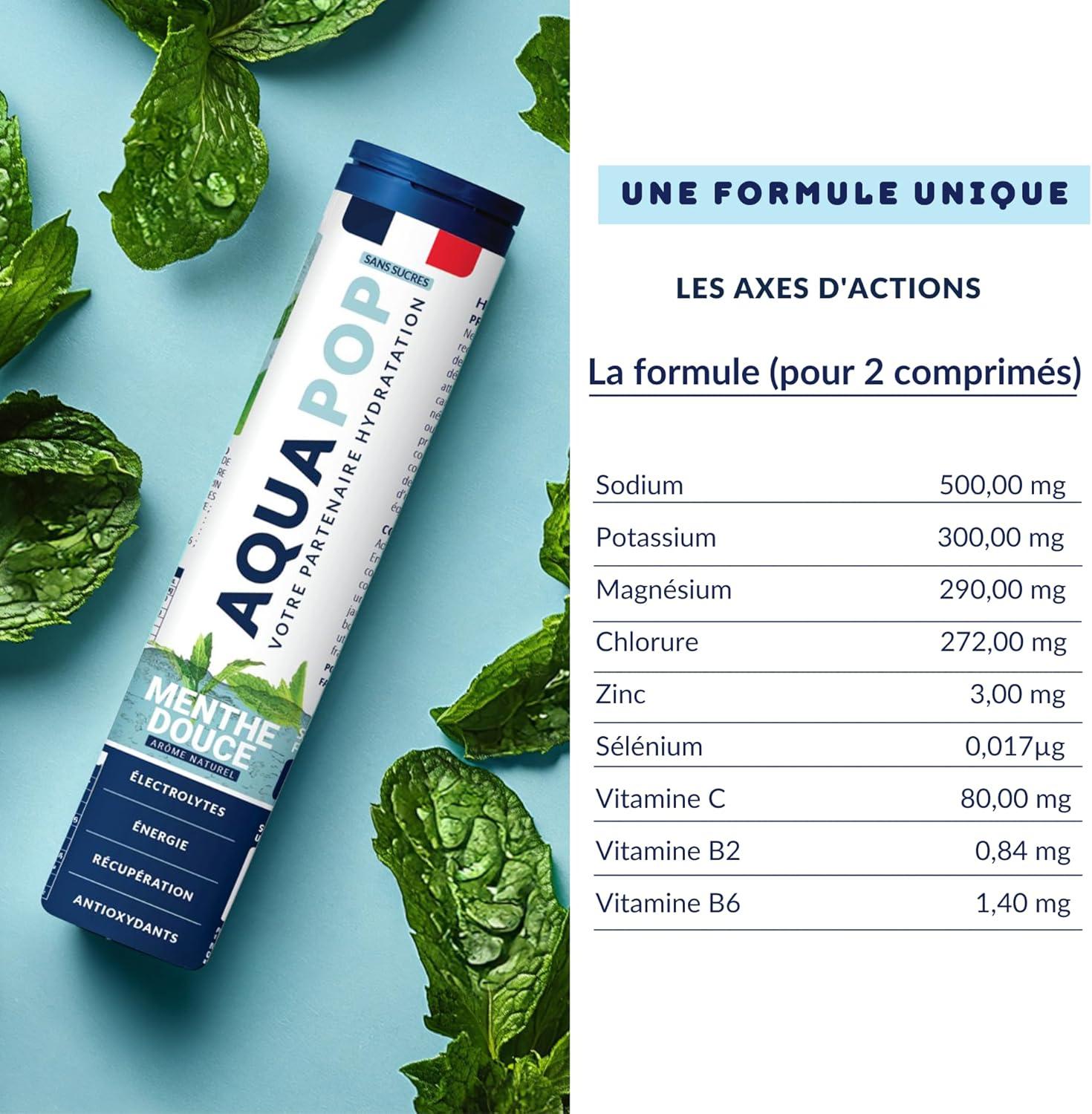 imageAQUAPOP Pastilles lectrolytes Sans Sucres Favorise lhydratation et lnergie 20 Comprims Minraux et Vitamines Sport ampamp Bientre Fruits RougesMenthe Douce