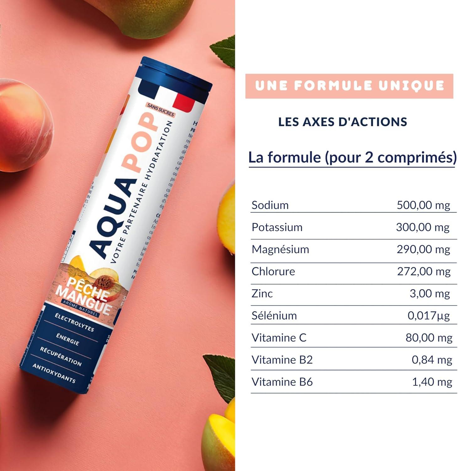imageAQUAPOP Pastilles lectrolytes Sans Sucres Favorise lhydratation et lnergie 20 Comprims Minraux et Vitamines Sport ampamp Bientre Fruits RougesPcheMangue