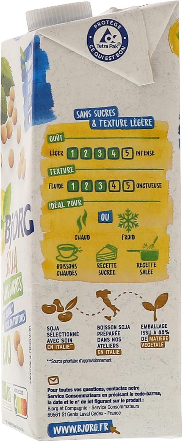 imageBJORG Boisson Vgtale Soja Sans Sucres Boisson Bio Riche en Protines 1 L