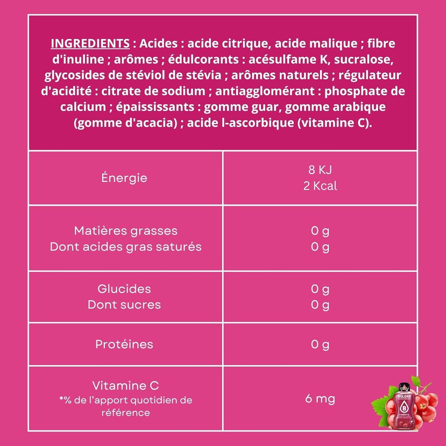 imageBOLERO Exotiques Assortiment de 10 sticks 9g de Poudre pour Boisson sans sucre la Stevia Sans Conservateur ni colorants artificiels Faible en calories il convient pour toute la FamilleCranberry