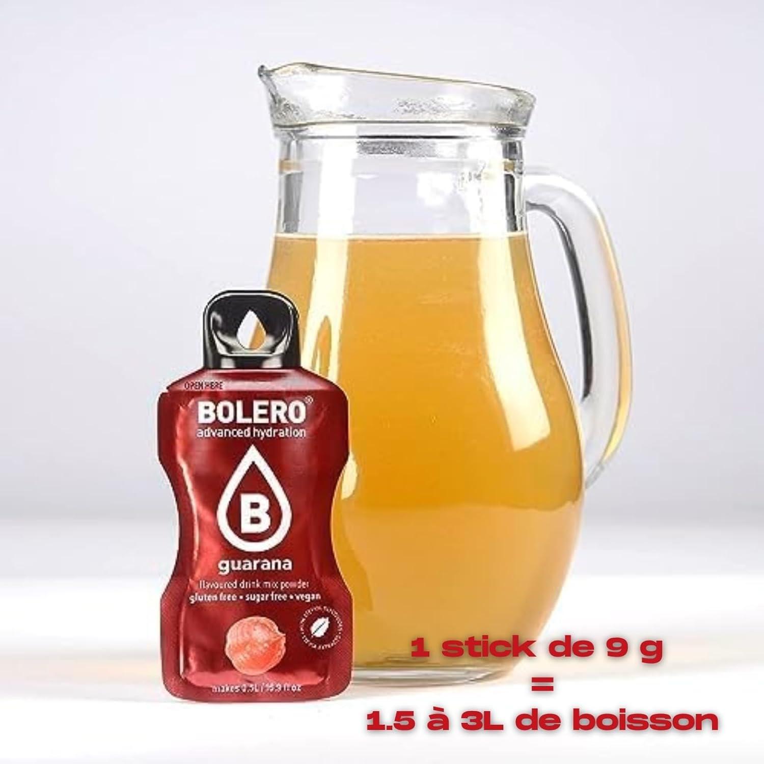 imageBOLERO Exotiques Assortiment de 10 sticks 9g de Poudre pour Boisson sans sucre la Stevia Sans Conservateur ni colorants artificiels Faible en calories il convient pour toute la FamilleGuarana
