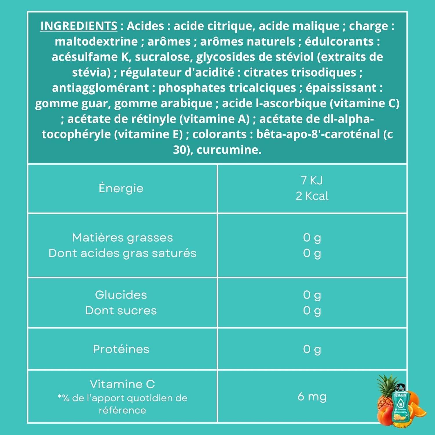 imageBOLERO Exotiques Assortiment de 10 sticks 9g de Poudre pour Boisson sans sucre la Stevia Sans Conservateur ni colorants artificiels Faible en calories il convient pour toute la FamilleMultiFruits
