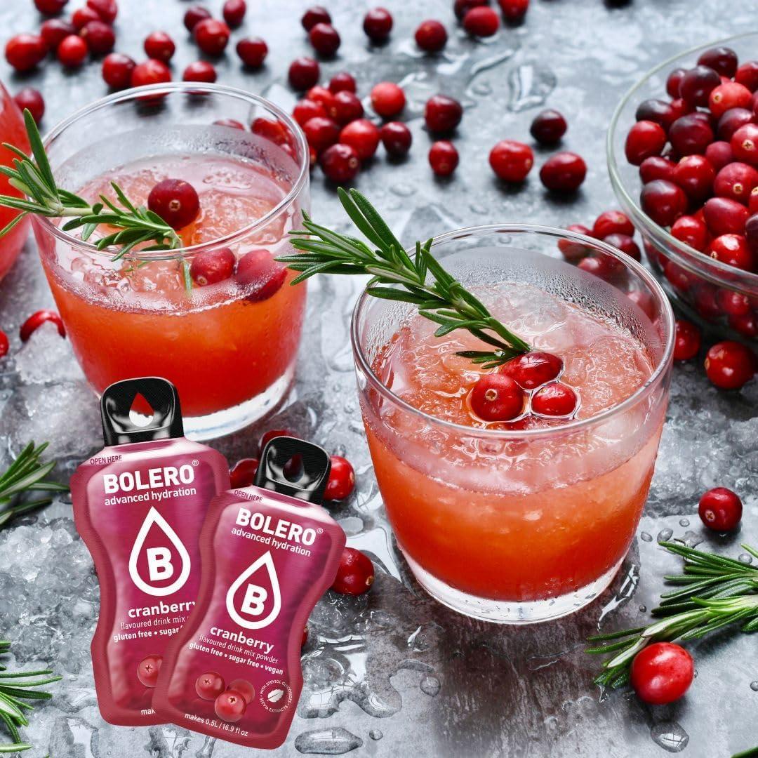 imageBolero CRANBERRY 24x3g Jus en poudre sans sucre dulcor la stvia vitamine C pour enfants et sportifs sans gluten vgtalien saveur de canneberge