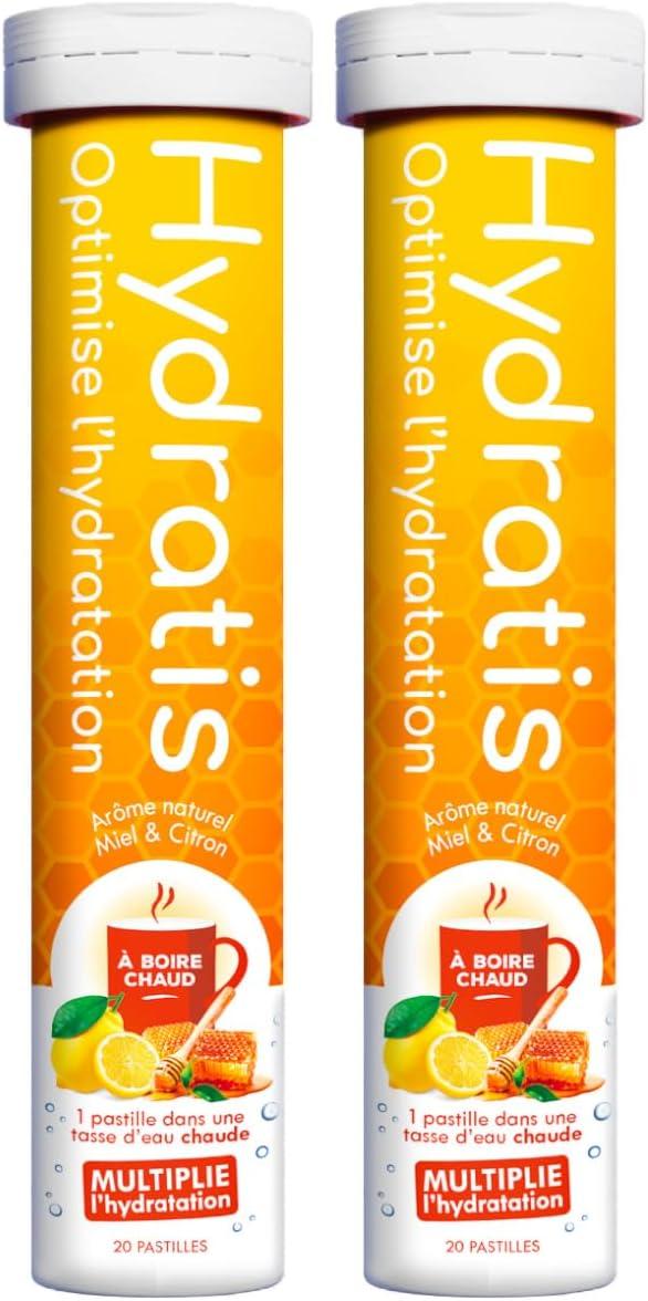 imageHYDRATIS Pastilles Hydratation Electrolytes Miel Citron Gamme Chaude Amliore lHydratation et Favorise lnergie Formule Isotonique Sport Rcupration Bientre 2 tubes 40 PastillesMiel Citron