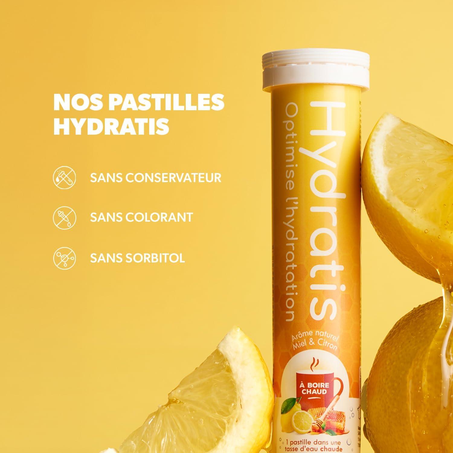 imageHYDRATIS Pastilles Hydratation Electrolytes Miel Citron Gamme Chaude Amliore lHydratation et Favorise lnergie Formule Isotonique Sport Rcupration Bientre 2 tubes 40 PastillesMiel Citron