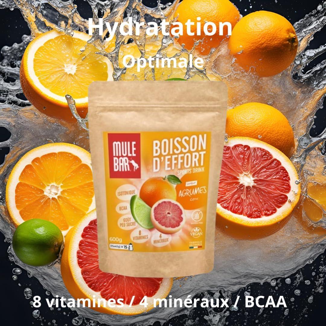 imageMULEBAR Boisson DHydratation En Poudre Fruits Rouges Antioxydant 8 Vitamines 5 Minraux Electrolytes Got Trs Peu Sucr Facile Digrer Fabriqu En France 250grAgrumes
