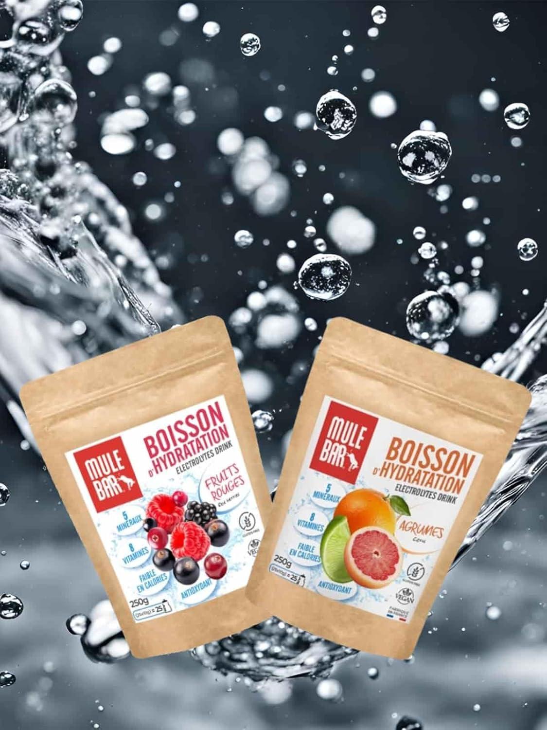 imageMULEBAR Boisson DHydratation En Poudre Fruits Rouges Antioxydant 8 Vitamines 5 Minraux Electrolytes Got Trs Peu Sucr Facile Digrer Fabriqu En France 250grAgrumes