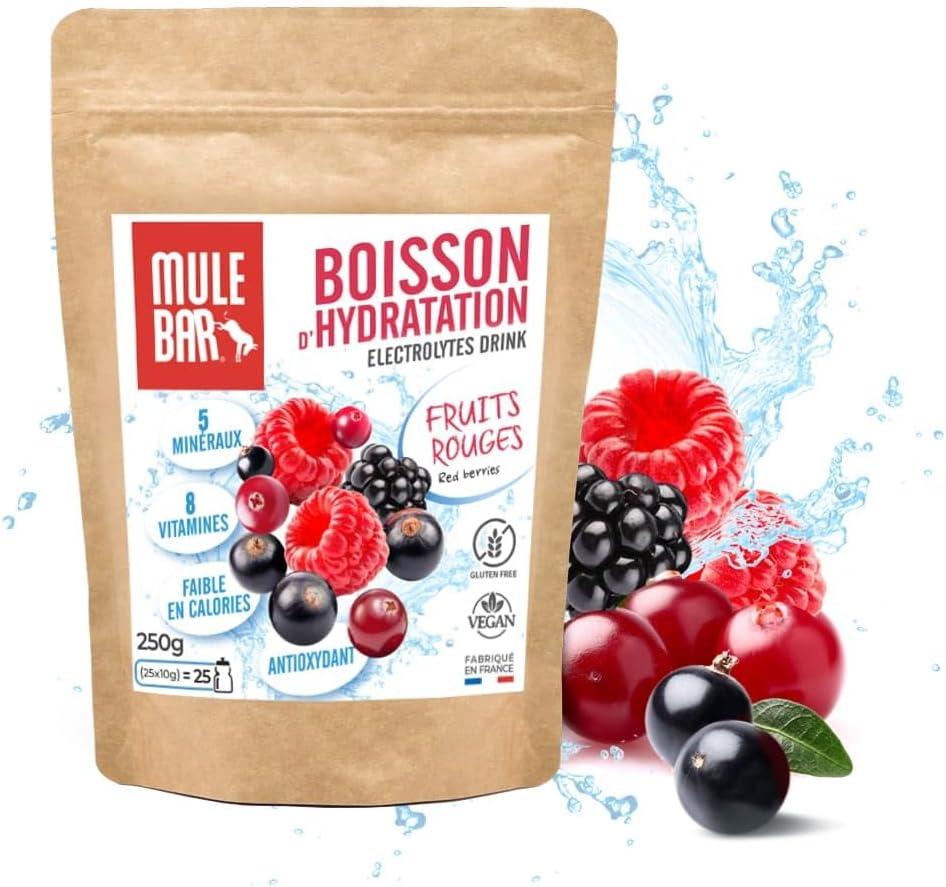 imageMULEBAR Boisson DHydratation En Poudre Fruits Rouges Antioxydant 8 Vitamines 5 Minraux Electrolytes Got Trs Peu Sucr Facile Digrer Fabriqu En France 250grFruits Rouges
