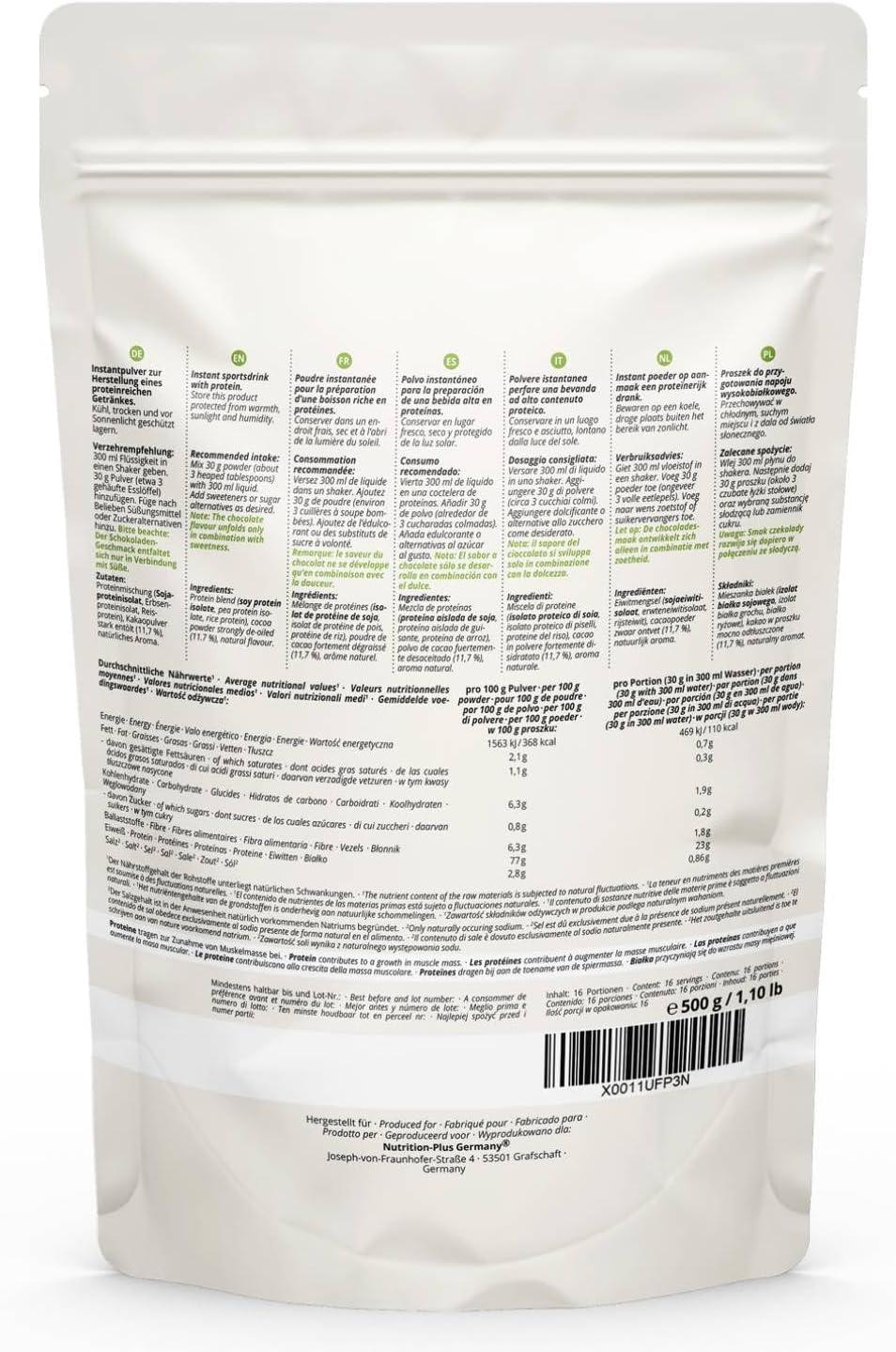 imageNutri Chocolat en poudre aux protines naturelles sans dulcorant 500g boisson sans lactose et sans sucre comme shake ou pour la cuisson au four sans gluten vgtalienChocolat