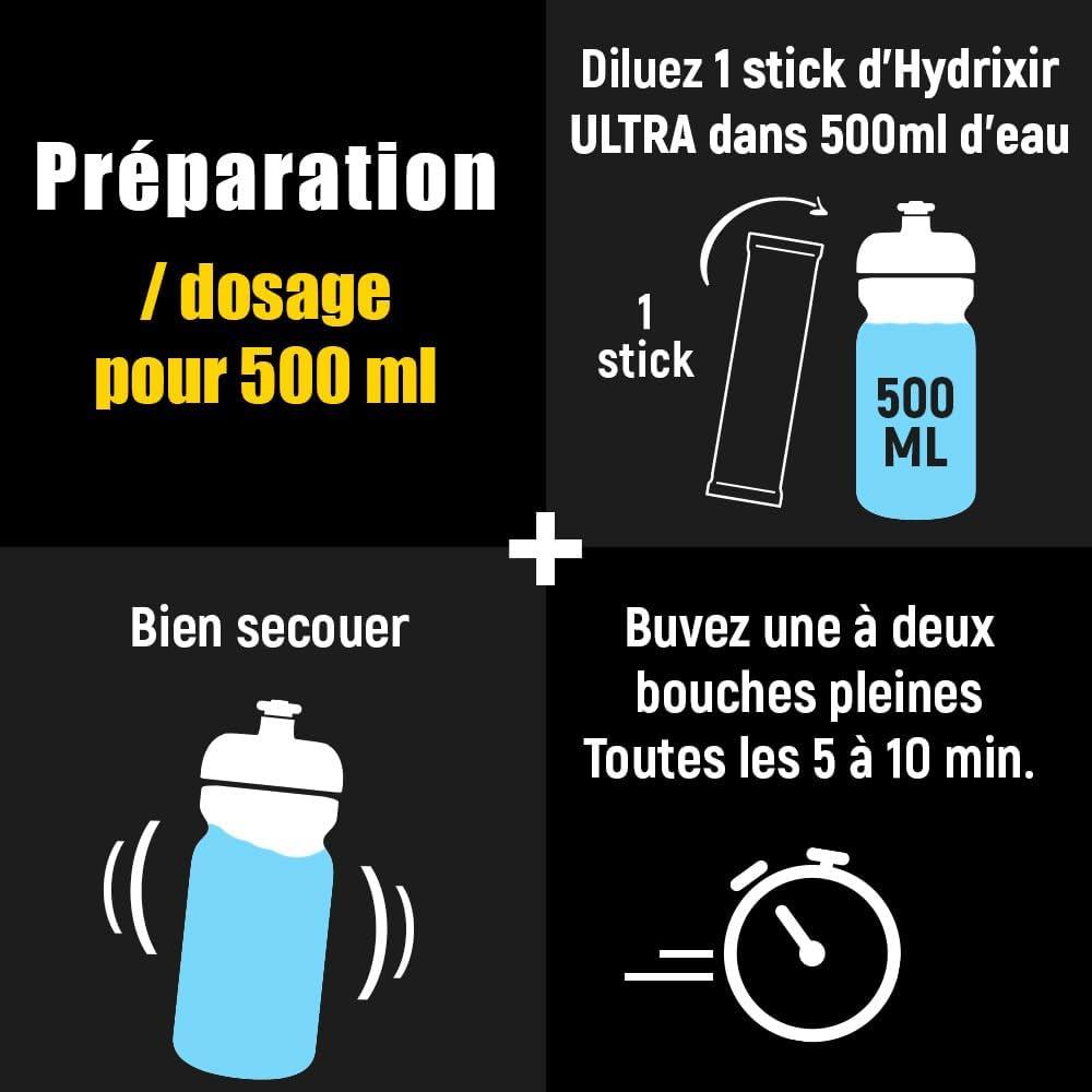 imageOverstims Boisson Hydrixir Ultra Stick 10x40g 3 sources de glucides 4 lectrolytes 6 vitamines BCAA Glutamine Bicarbonate de sodium Saveur peu sucre Citron Citronvert