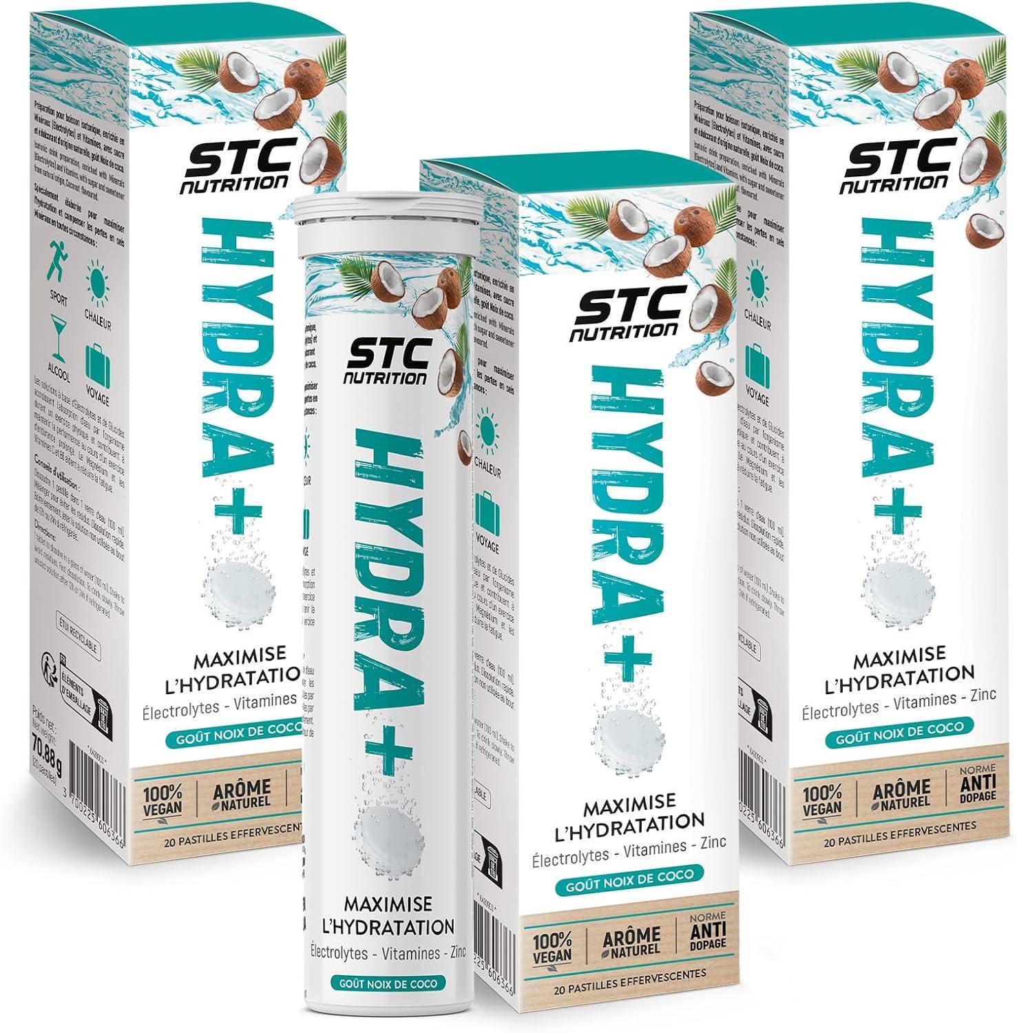imageSTC NUTRITION Hydra Prparation pour boisson isotonique base dlectrolytes Vitamines sucre et dulcorant naturels Optimise lhydratation 20 Pastilles Got CitronCoco