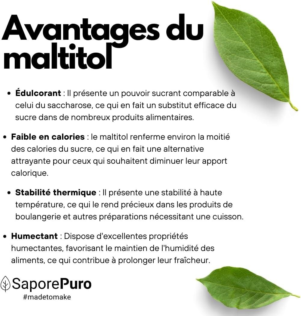 imageSaporepuro MALTITOL en poudre 1000 gr dulcorant naturel substitut du sucre faible en calories idal pour les boissons sucres et les recettes keto sans sucre