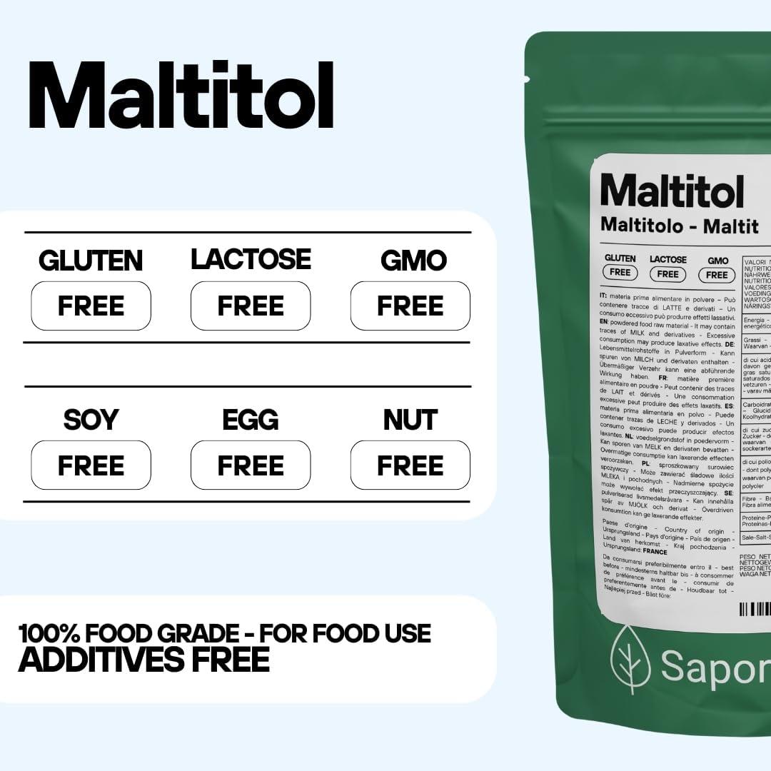 imageSaporepuro MALTITOL en poudre 500 gr dulcorant naturel substitut du sucre faible en calories idal pour les boissons sucres et les recettes keto sans sucre