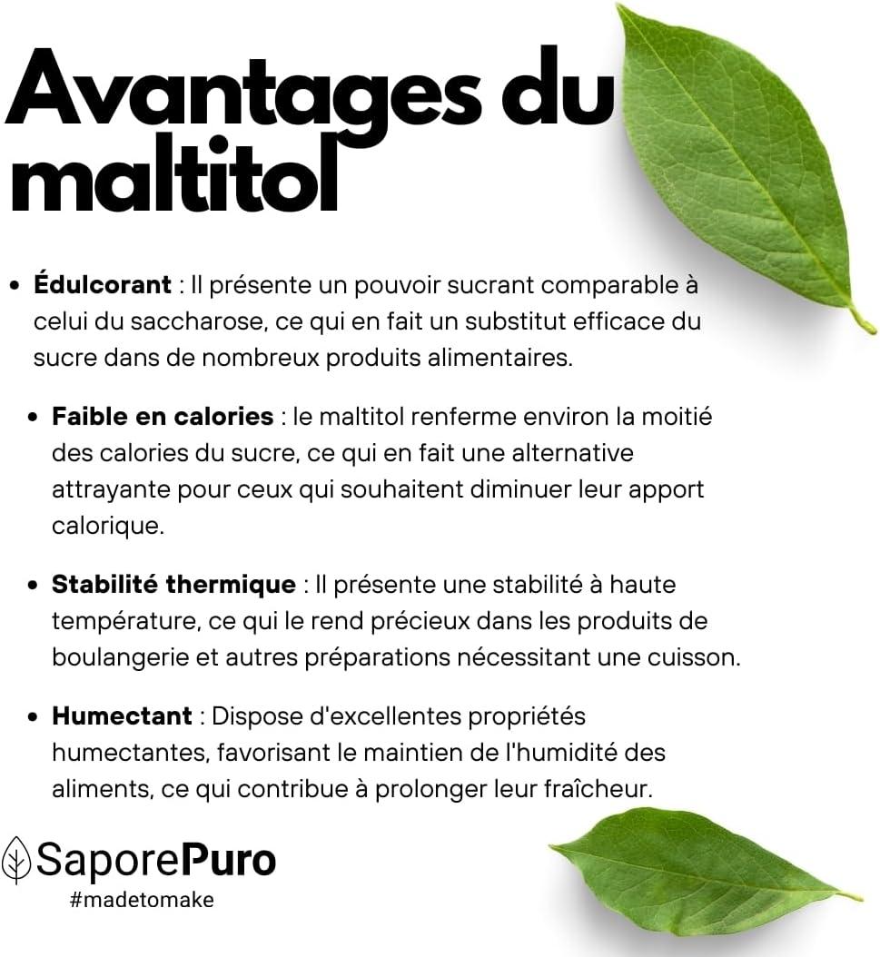 imageSaporepuro MALTITOL en poudre 500 gr dulcorant naturel substitut du sucre faible en calories idal pour les boissons sucres et les recettes keto sans sucre