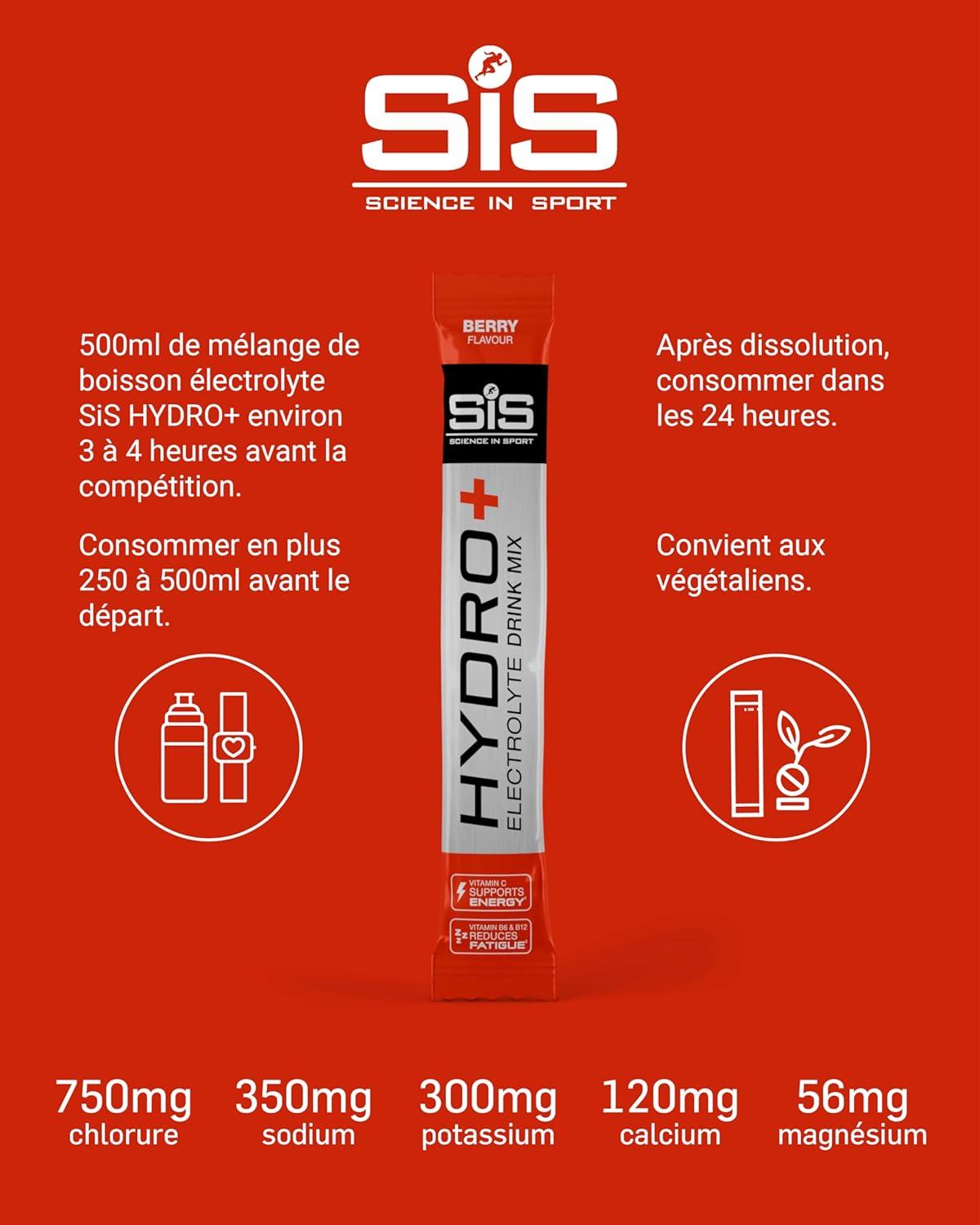 imageScience in Sport HYDRO Electrolyte Drink Mix 6x43g Orange ampamp mangue Poudre dlectrolytes vegan Boisson sportive en poudre avec vitamine C et 5 lectrolytes essentielsFruits Rouges