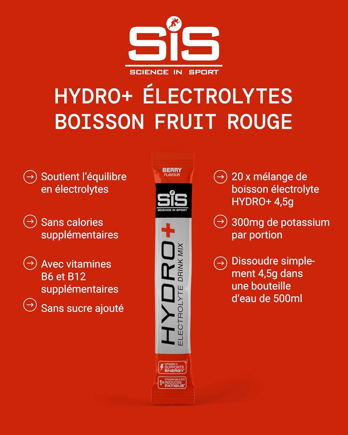 imageScience in Sport HYDRO Electrolyte Drink Mix 6x43g Orange ampamp mangue Poudre dlectrolytes vegan Boisson sportive en poudre avec vitamine C et 5 lectrolytes essentielsFruits Rouges