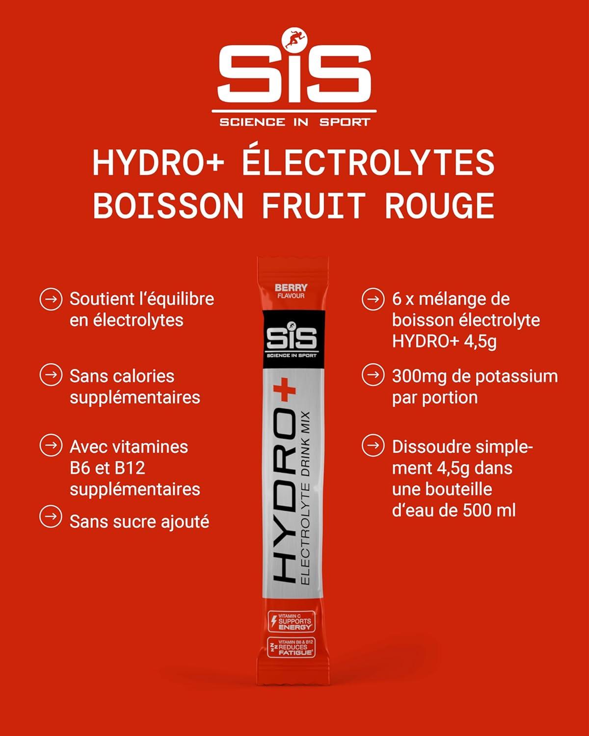 imageScience in Sport HYDRO Electrolyte Drink Mix 6x43g Orange ampamp mangue Poudre dlectrolytes vegan Boisson sportive en poudre avec vitamine C et 5 lectrolytes essentielsFruits Rouges