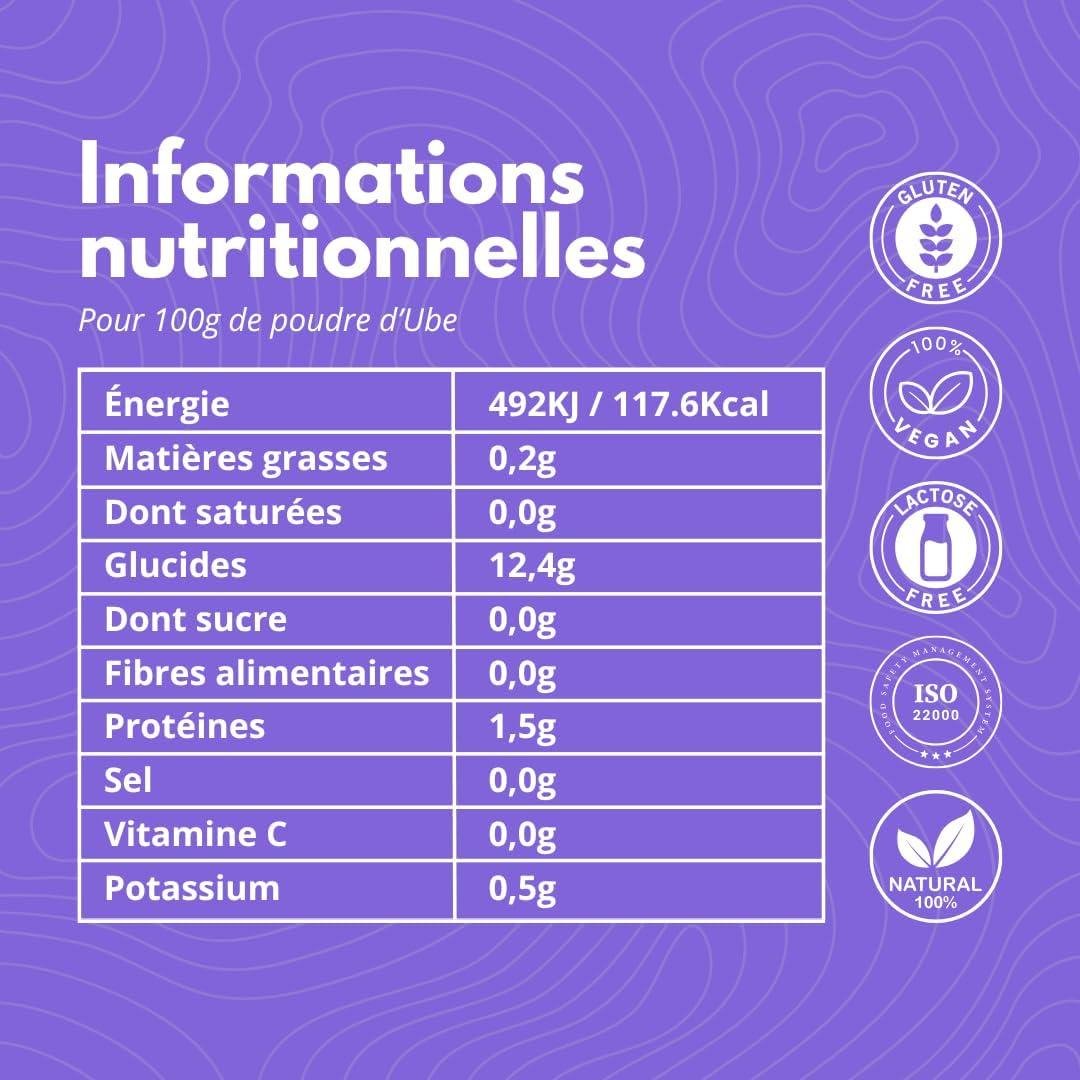 imageUBE DRINK Poudre dUbe Premium 100 Naturelle 100g Igname Violette Latte Ptisseries Smoothies Vegan Sans Gluten Sans Lactose Sans Sucre Vanille de MadagascarNature