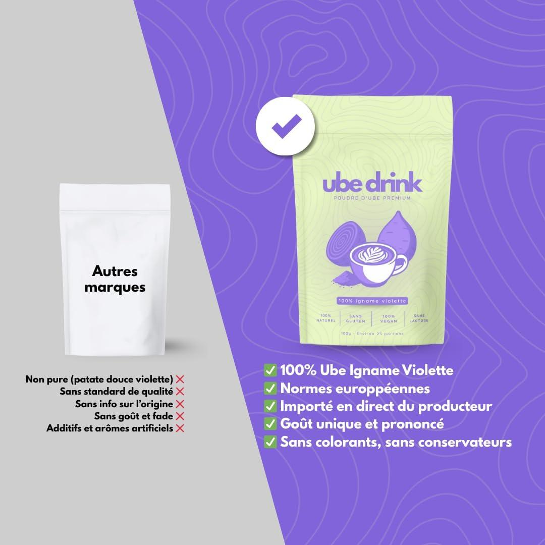 imageUBE DRINK Poudre dUbe Premium 100 Naturelle 100g Igname Violette Latte Ptisseries Smoothies Vegan Sans Gluten Sans Lactose Sans Sucre Vanille de MadagascarNature