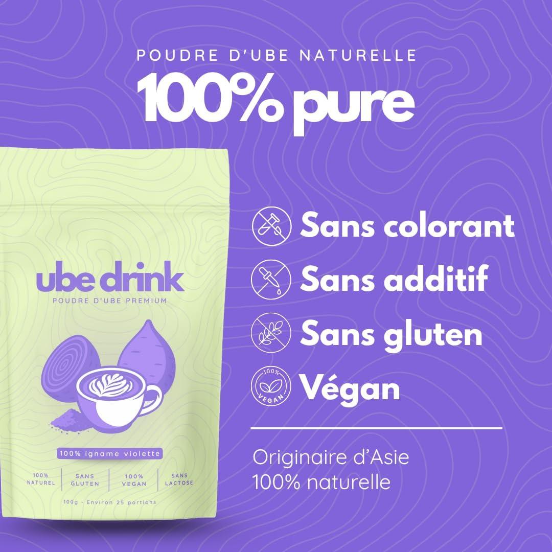 imageUBE DRINK Poudre dUbe Premium 100 Naturelle 100g Igname Violette Latte Ptisseries Smoothies Vegan Sans Gluten Sans Lactose Sans Sucre Vanille de MadagascarFraise naturelle