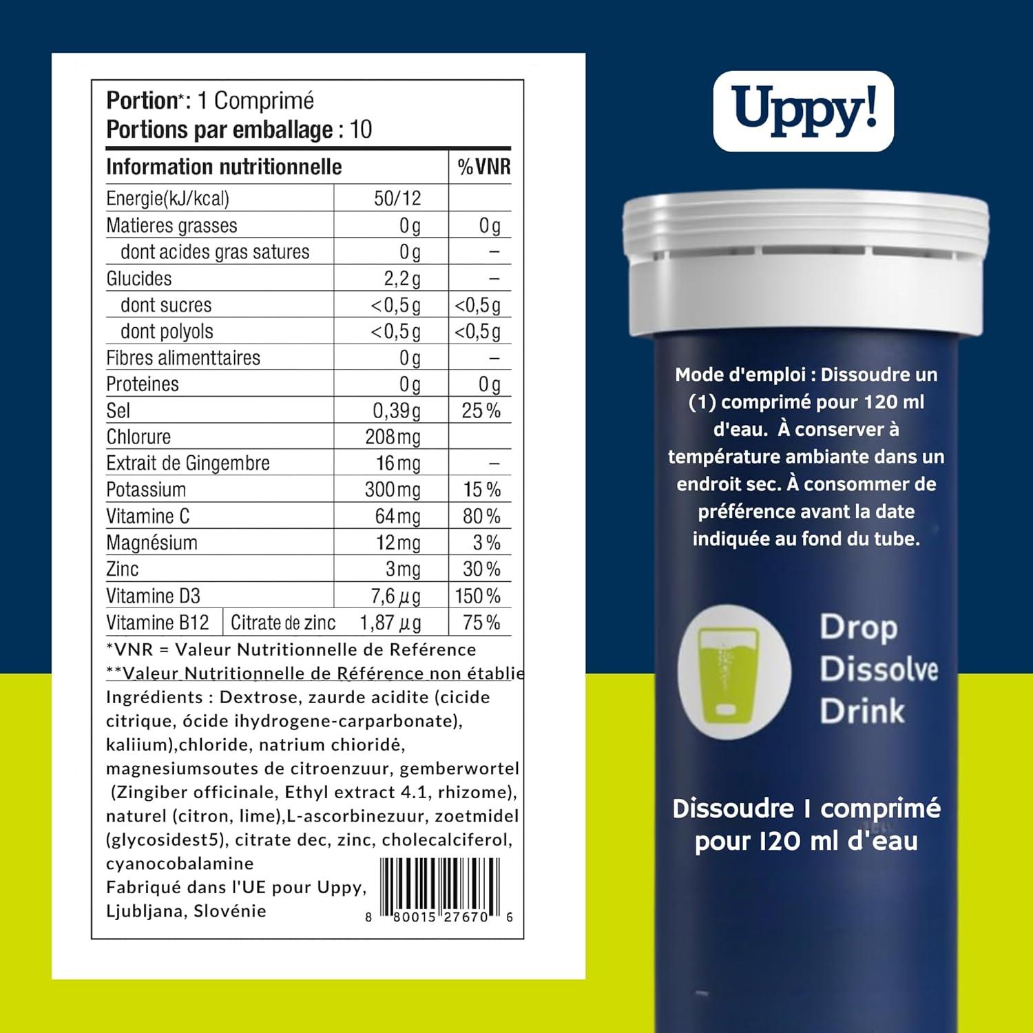 imageUppy Pastilles dHydratation lectrolytes CitronLimette 10 units 1 Tube Boisson Effervescente Rhydratation Pour Voyage Sport Festivals Alternative Saine aux Boissons SucresLemon Lime