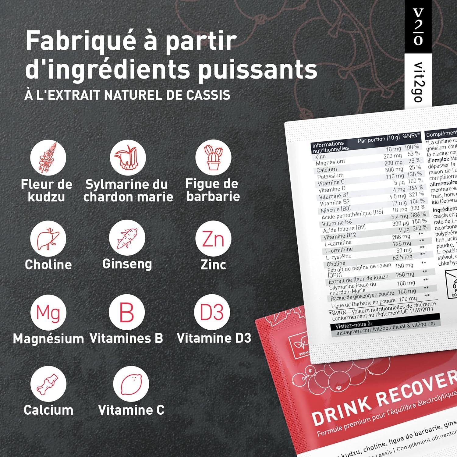 imageVit2go DRINK RECOVERY 30 sachets Poudre dlectrolytes boire vitamines pour une matine frache et aprs lentranement saveur rafrachissante groseille boisson lectrolytiquesblackcurrant