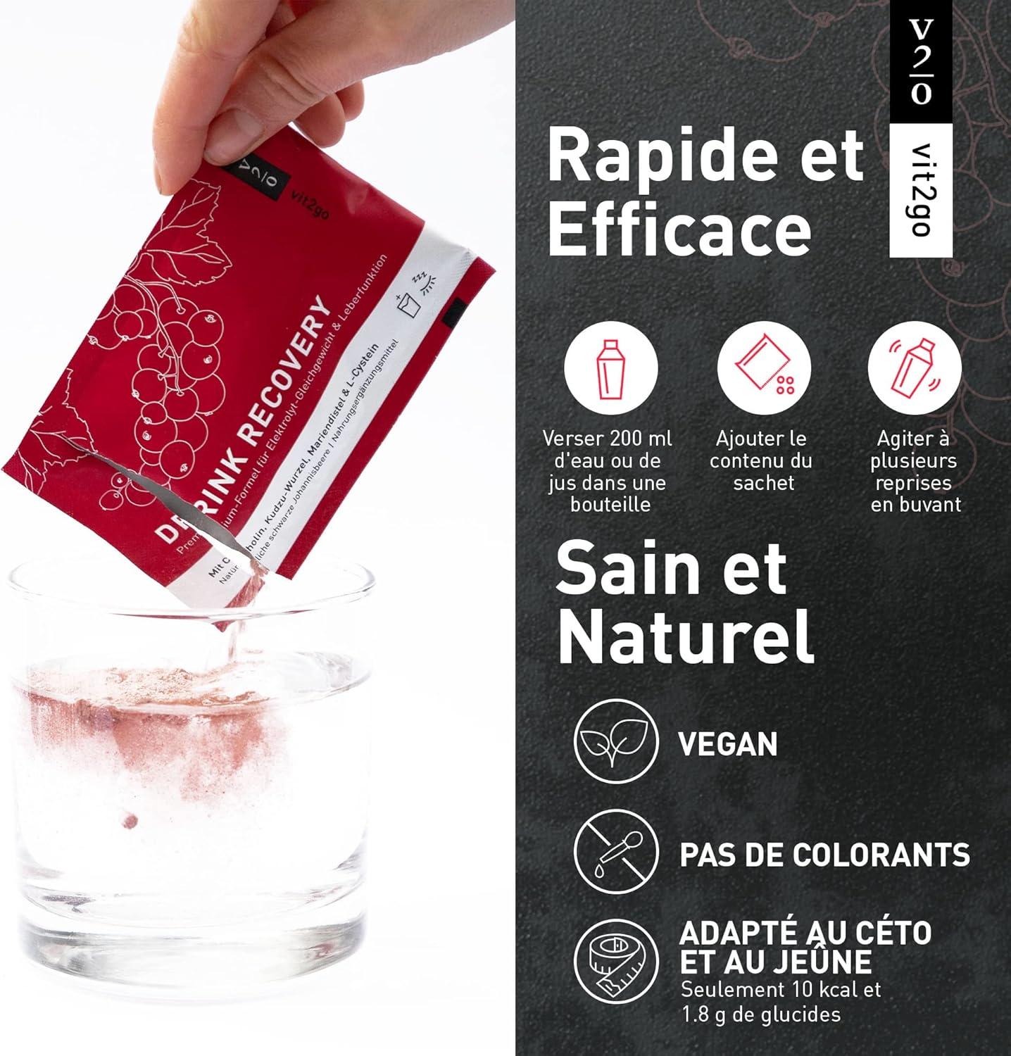 imageVit2go DRINK RECOVERY 30 sachets Poudre dlectrolytes boire vitamines pour une matine frache et aprs lentranement saveur rafrachissante groseille boisson lectrolytiquesblackcurrant