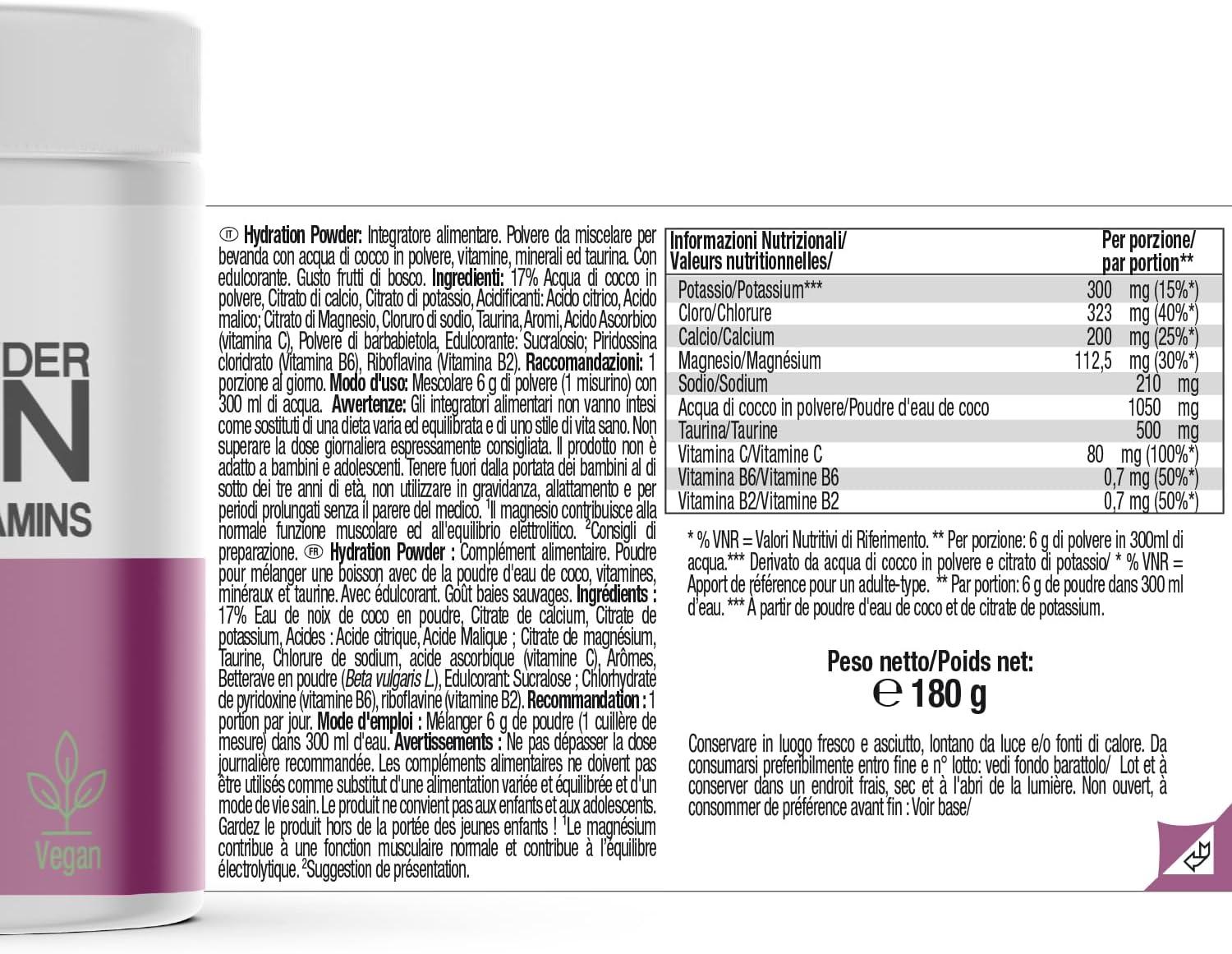 imageWeider Hydration Powder 180g Got fruits des bois Poudre pour Boisson Instantane lEau de Coco 5 Minraux 3 Vitamines et Taurine pour lquilibre lectrolytique Vgan Sans Sucre Ajout