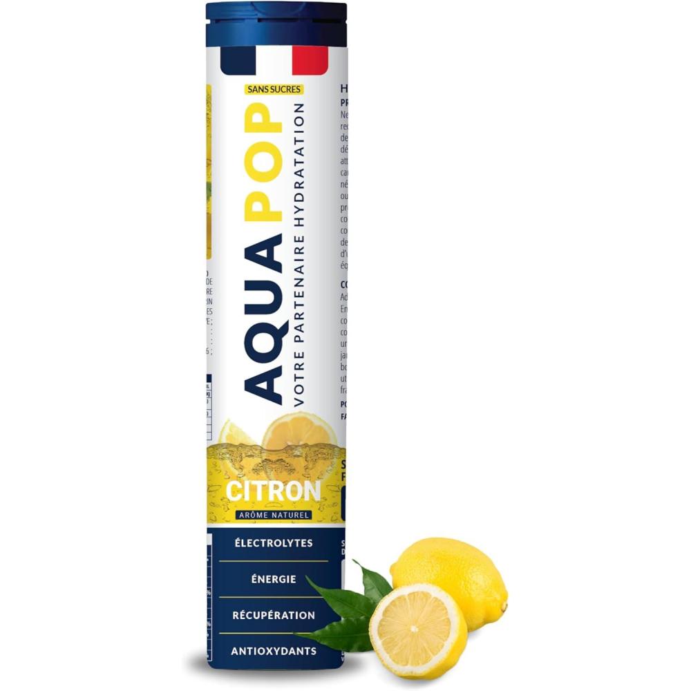 imageAQUAPOP Pastilles lectrolytes Sans Sucres Favorise lhydratation et lnergie 20 Comprims Minraux et Vitamines Sport ampamp Bientre Fruits RougesCitron