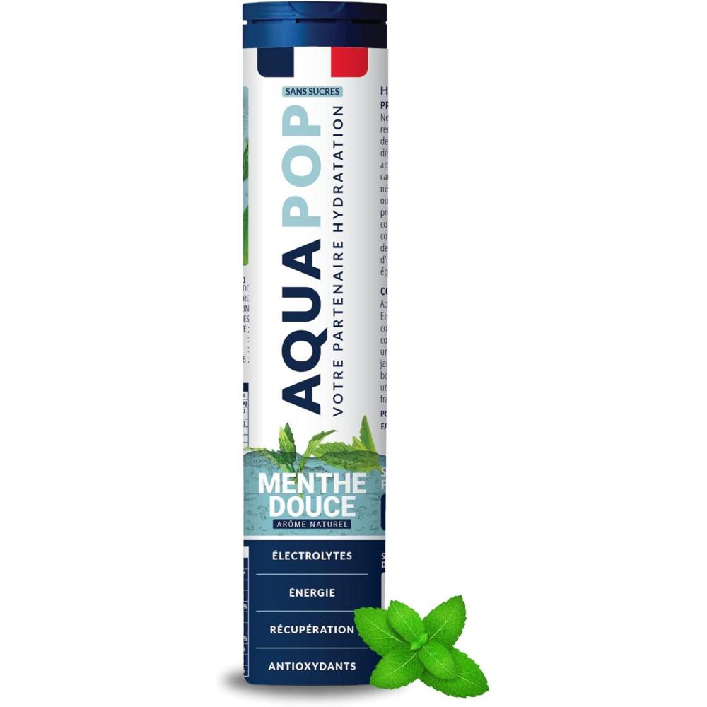 imageAQUAPOP Pastilles lectrolytes Sans Sucres Favorise lhydratation et lnergie 20 Comprims Minraux et Vitamines Sport ampamp Bientre Fruits RougesMenthe Douce