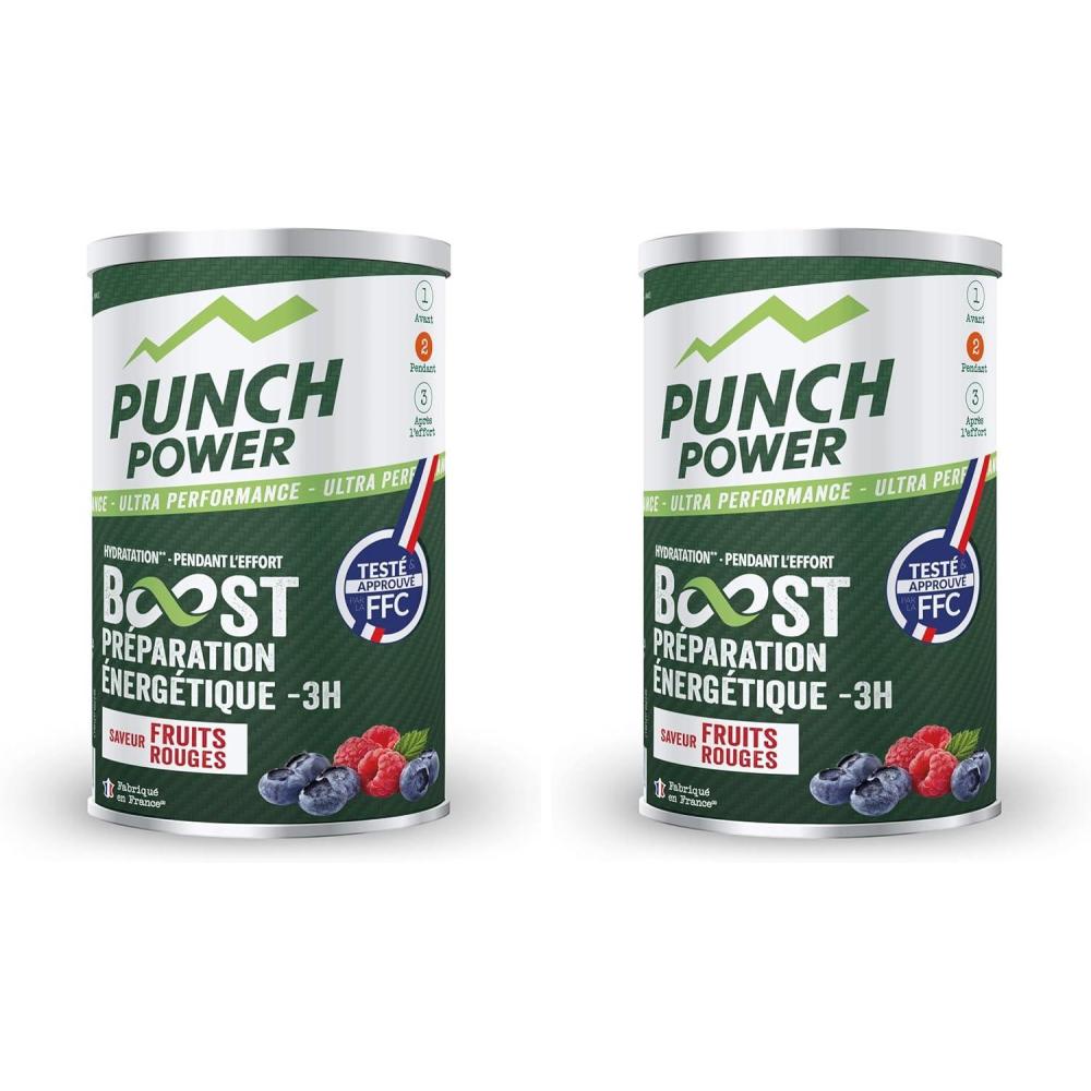 imageBoisson energetique PUNCH POWER Boost nergtique 3H Poudre energisante sport energie ampamp hydratation Vitamine b12 glucides electrolytes Got fruits rouges Made in France Lot de 2Pack of 2