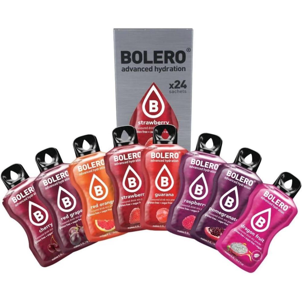 imageBolero RED PUNCH MIX 24x3g Poudre jus sans sucre dulcore avec stvia vitamine C convient aux enfants aux sportifs et aux diabtiques sans gluten et adapt aux vgtaliens