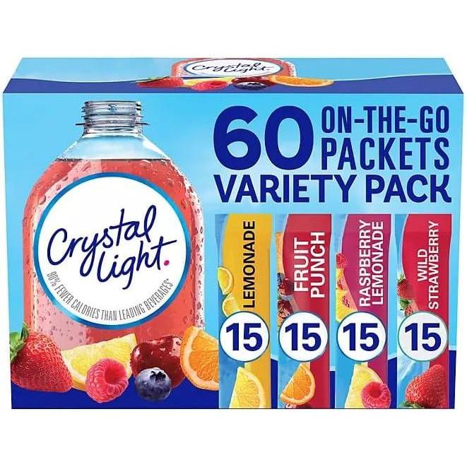 imageCrystal Light Lot de 48 mlanges de boisson en poudre sans sucre limonade de fruits limonade de framboise et fraise sauvage en poudre