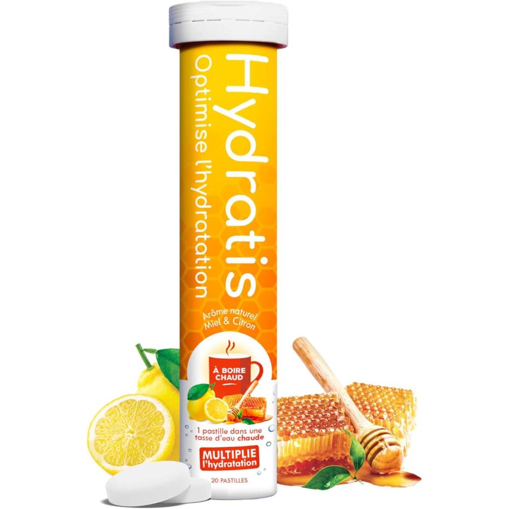 imageHYDRATIS Pastilles Hydratation Electrolytes Miel Citron Gamme Chaude Amliore lHydratation et Favorise lnergie Formule Isotonique Sport Rcupration Bientre 2 tubes 40 PastillesMiel Citron