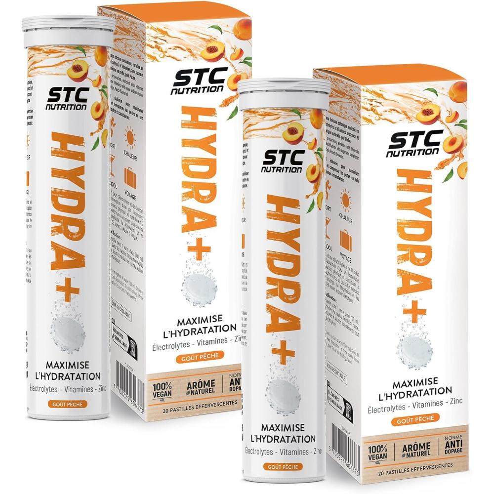 imageSTC NUTRITION  Hydra  Prparation pour boisson isotonique  base dlectrolytes Vitamines sucre et dulcorant naturels  Optimise lhydratation  20 Pastilles  Got CitronPche