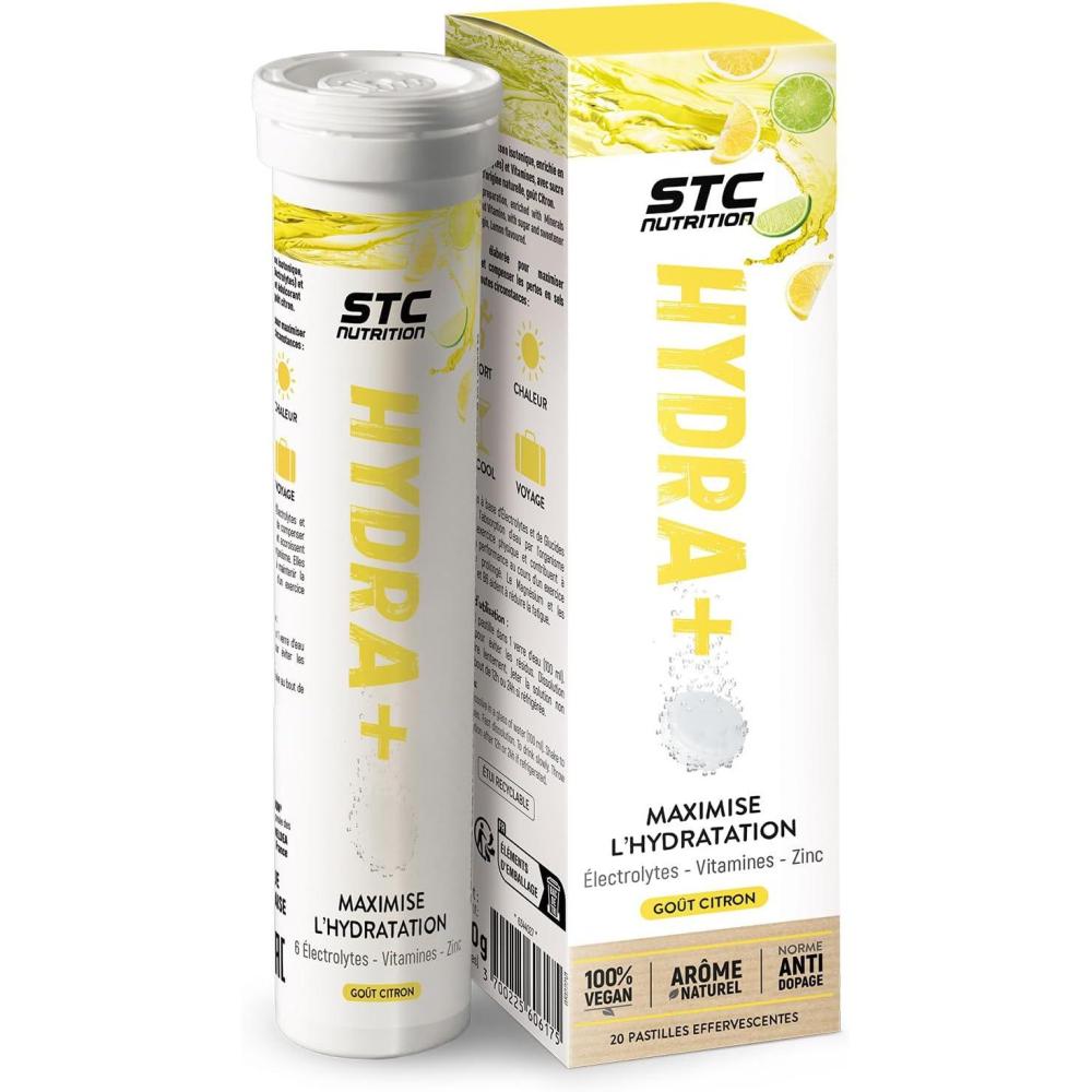imageSTC NUTRITION Hydra Prparation pour boisson isotonique base dlectrolytes Vitamines sucre et dulcorant naturels Optimise lhydratation 20 Pastilles Got CitronCitron